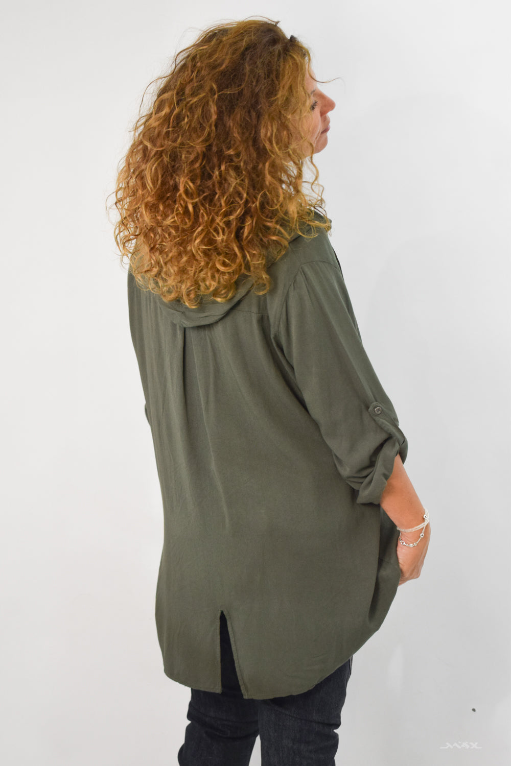 Kapuzenbluse in khaki
