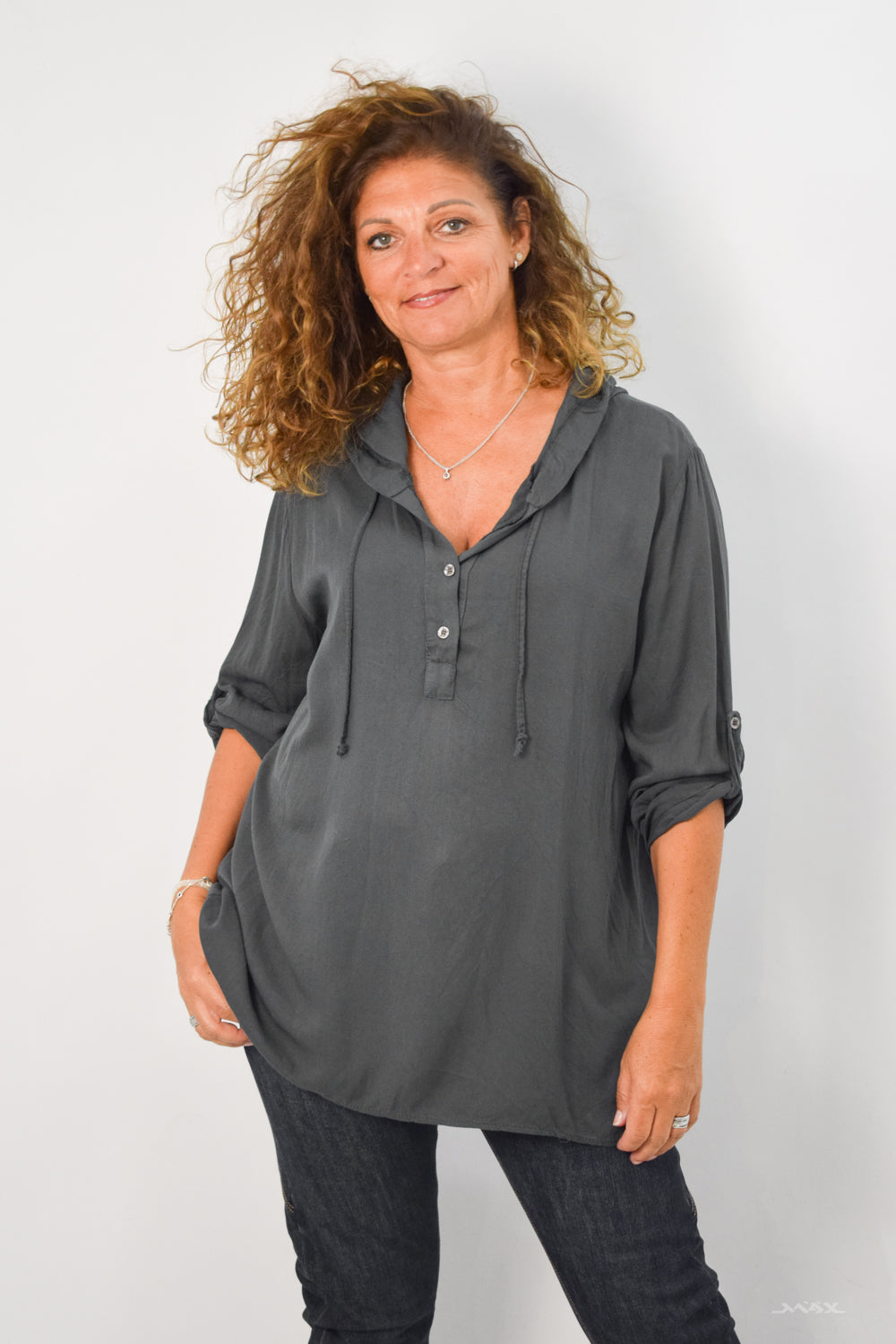 Kapuzenbluse in anthrazit