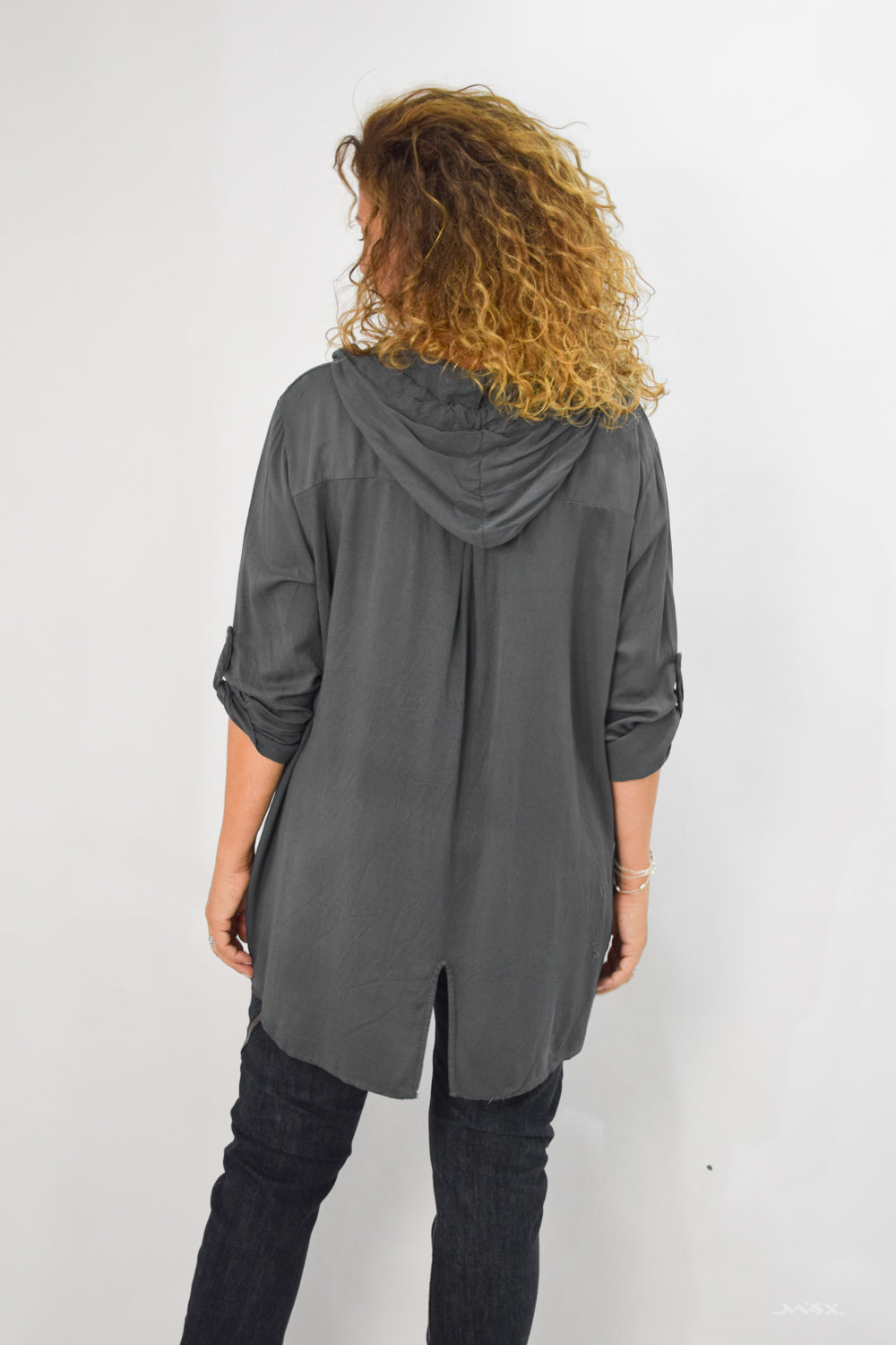 Kapuzenbluse in anthrazit
