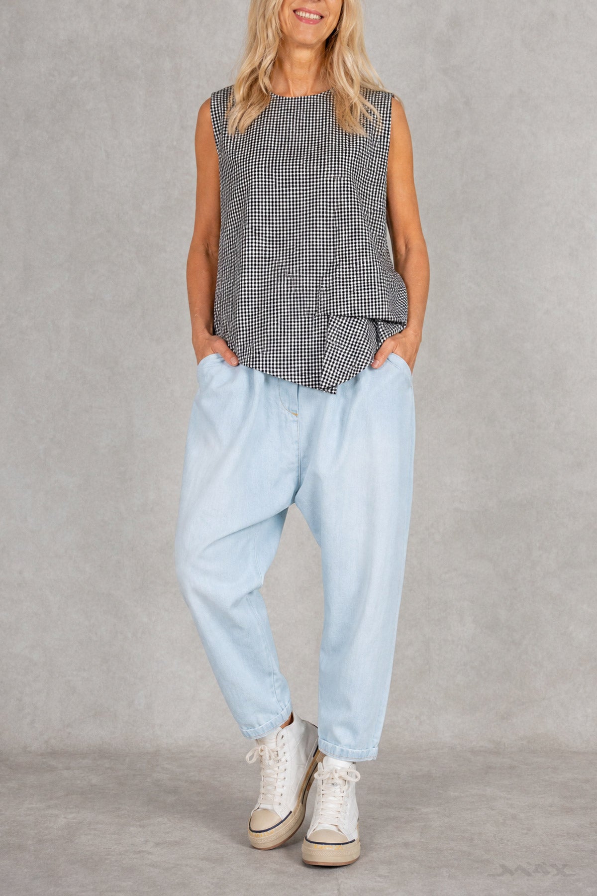 Asymmetrisches Baumwoll-Top kariert Gr. onesize (36-40)