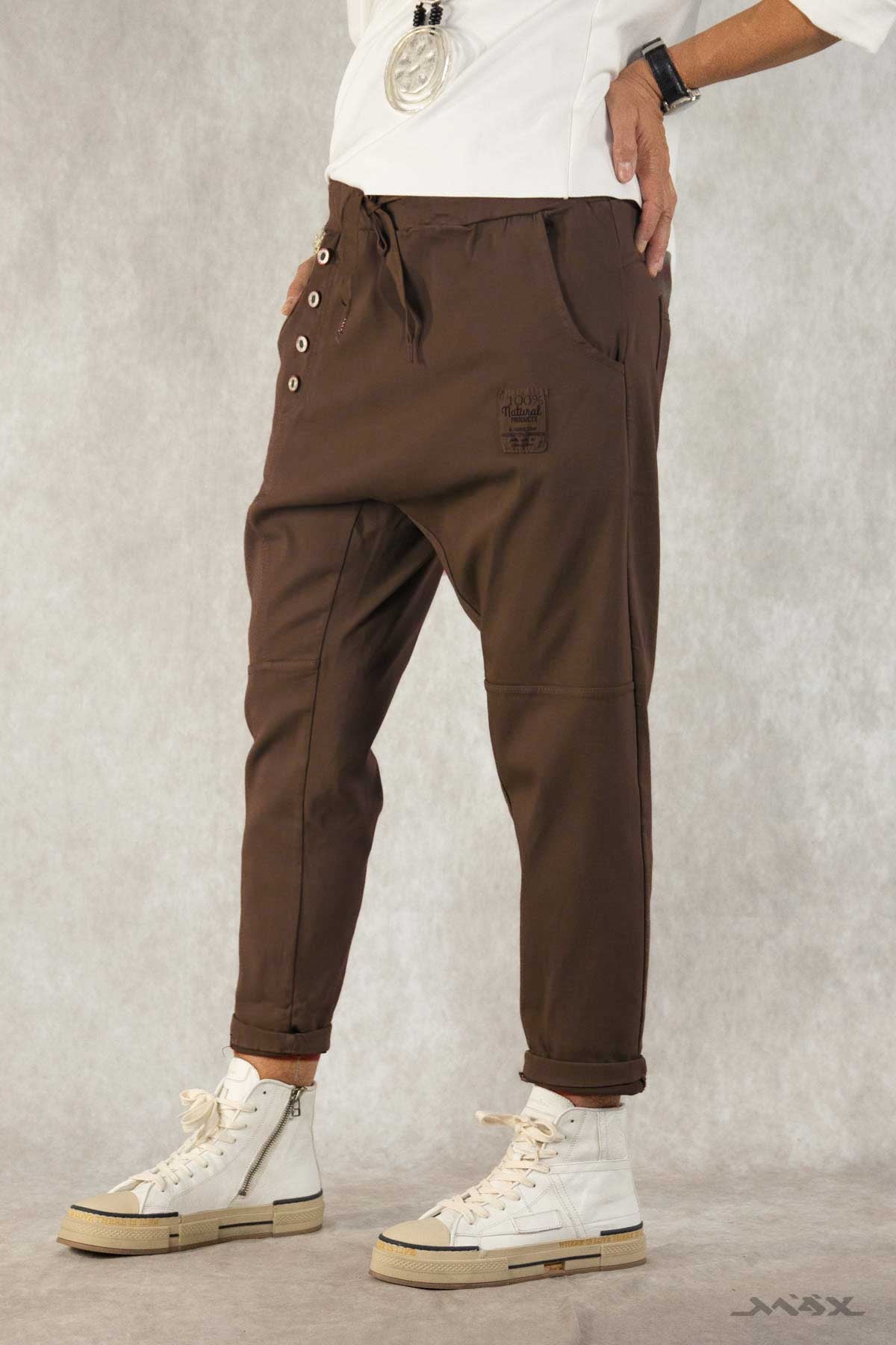 Haremshose dunkelbraun aus stretchigem Jeans-Stoff Gr. onesize(passend bei 38-44)