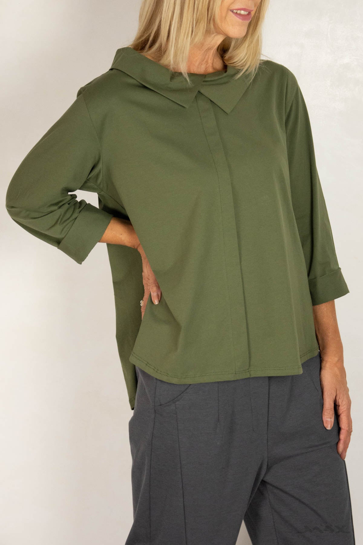 leichte Langarm-Hemdbluse mit Doppelkragen Gr. Onesize (36–42)