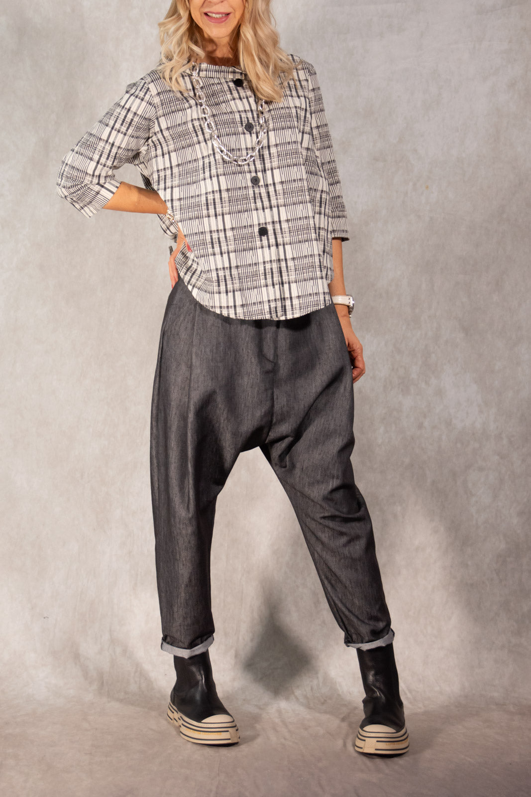 Halbarm-Doppelkragen Hemd mit Raffung Gr. Onesize (36-42)