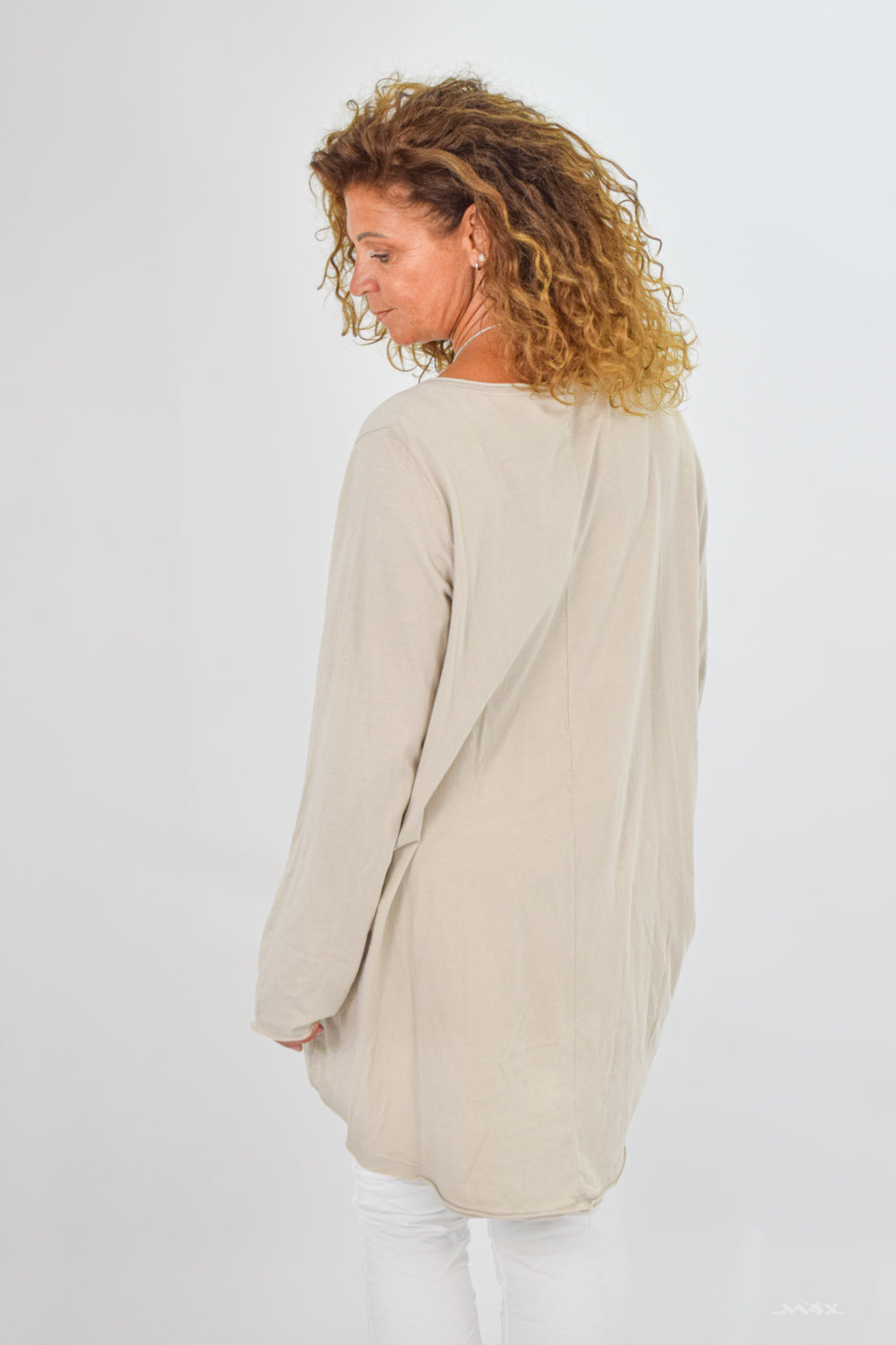 Oversized Vokuhila Shirt beige aus Baumwolle