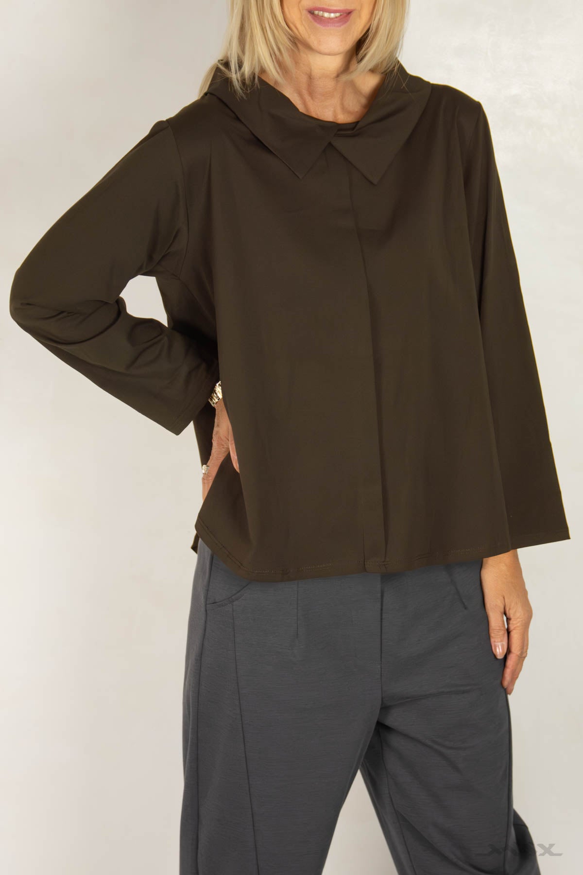 leichte Langarm-Hemdbluse mit Doppelkragen Gr. Onesize (36–42)