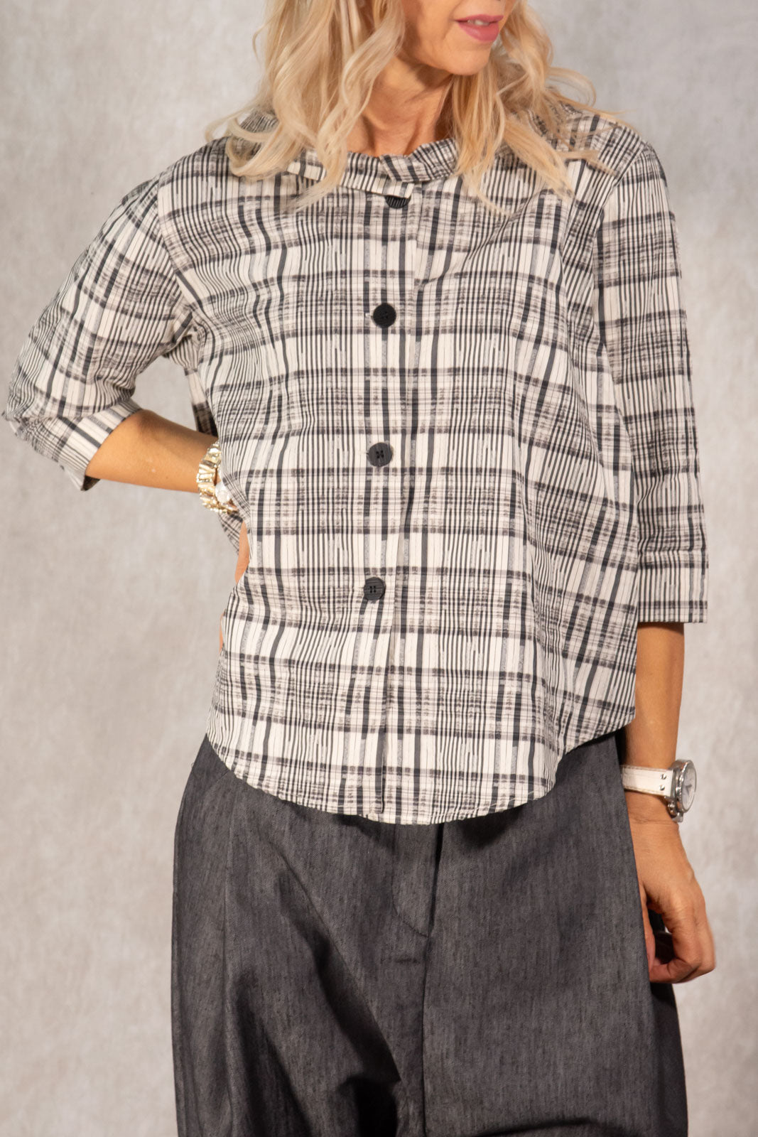 Halbarm-Doppelkragen Hemd mit Raffung Gr. Onesize (36-42)