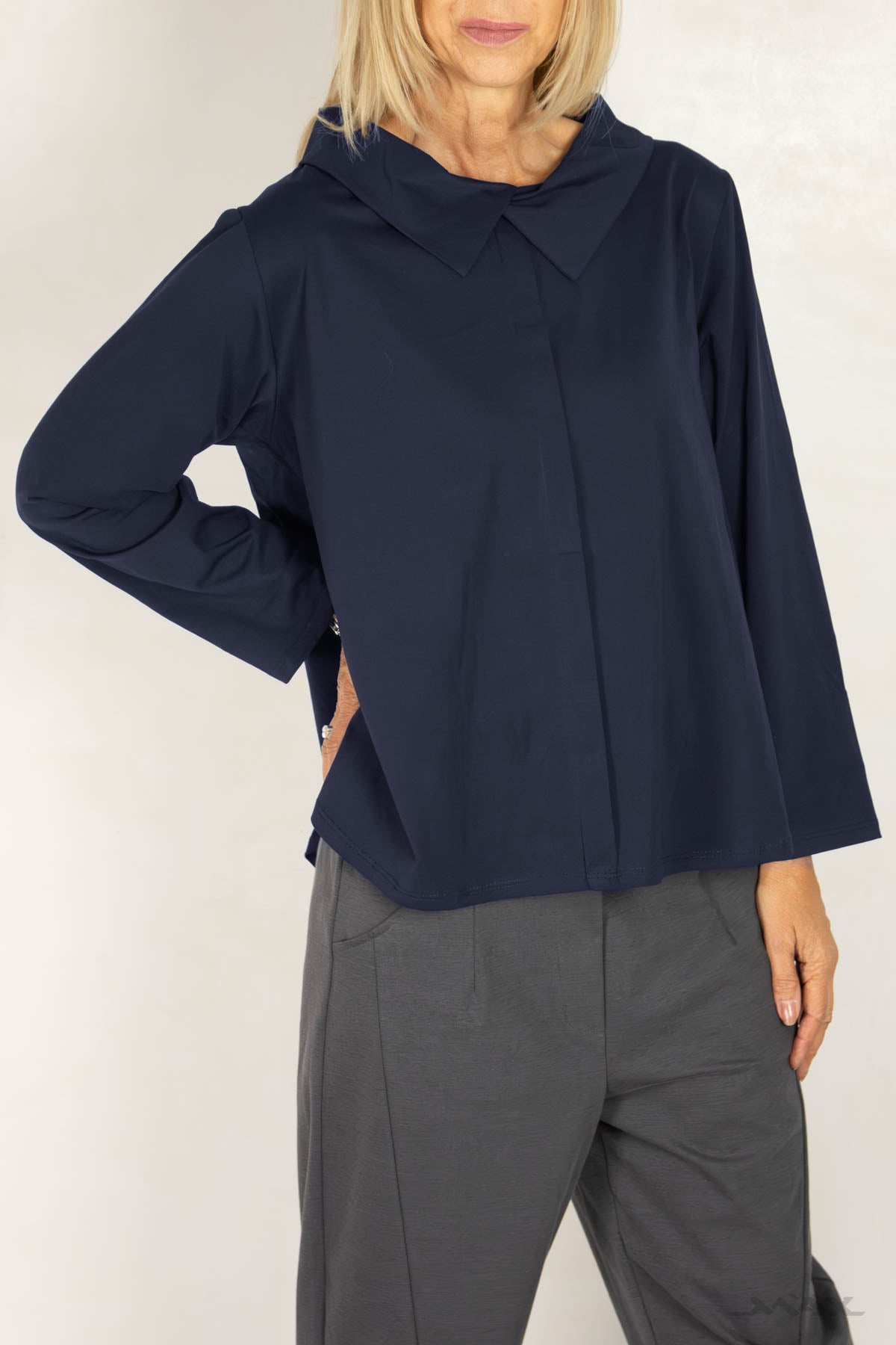 leichte Langarm-Hemdbluse mit Doppelkragen Gr. Onesize (36–42)