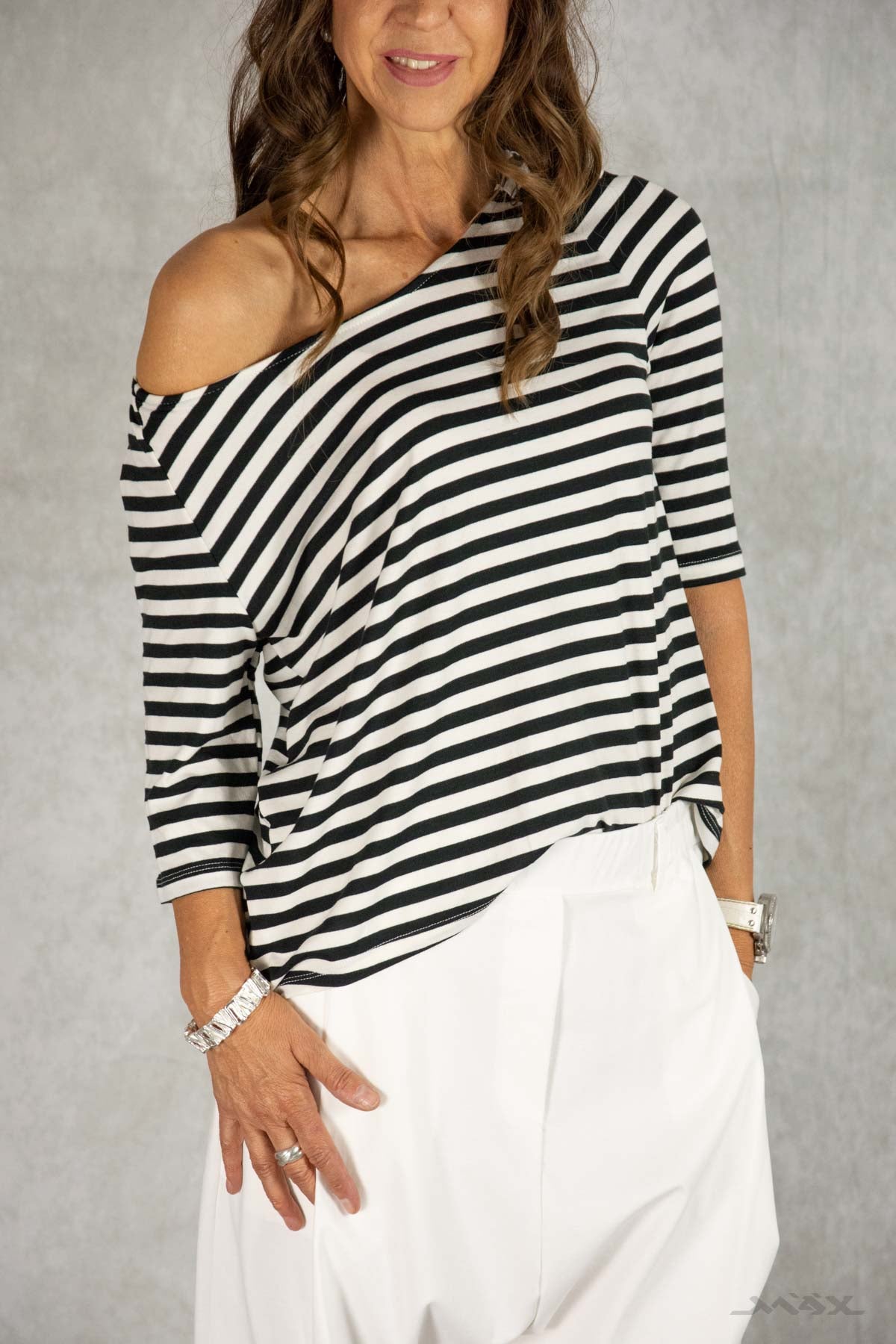 gestreiftes Viskose-Shirt schwarz-weiß (36-40)