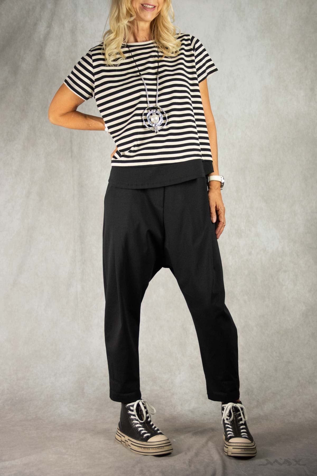 Streifen-Shirt schwarz-creme mit Bund Gr. Onesize (38-42)