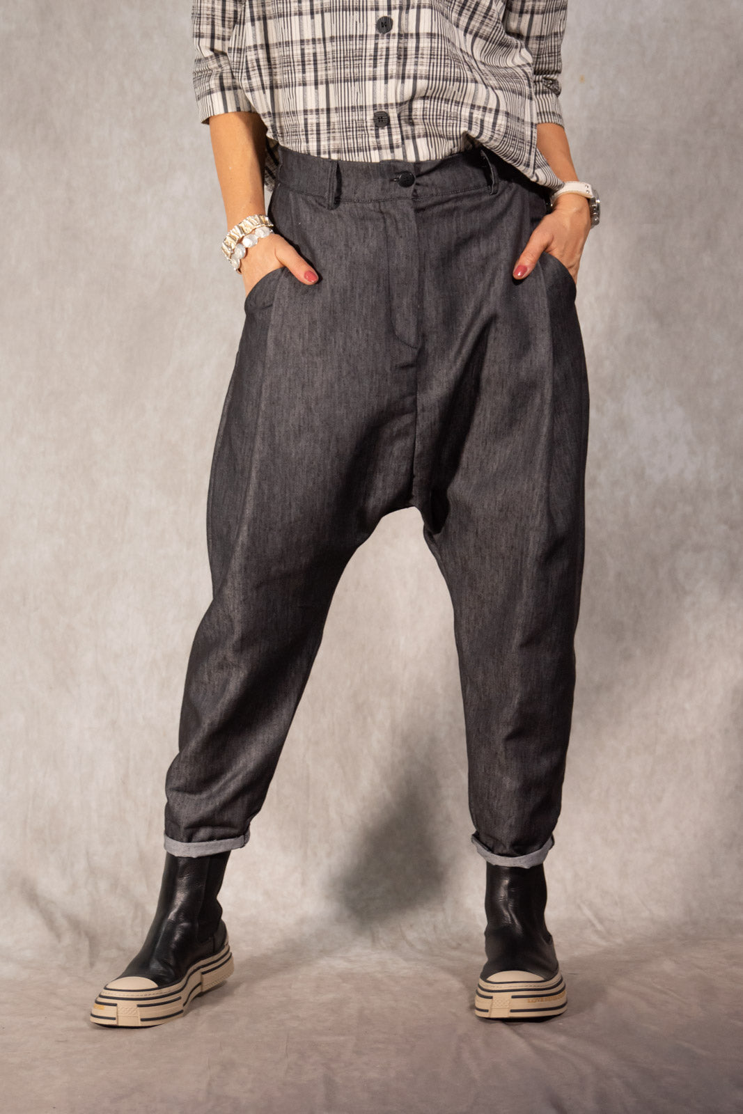 Leinen-Baggyhose anthrazit Gr. Onesize (36-42)