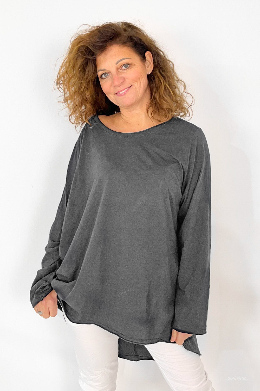 Oversized Vokuhila Shirt anthrazit aus Baumwolle