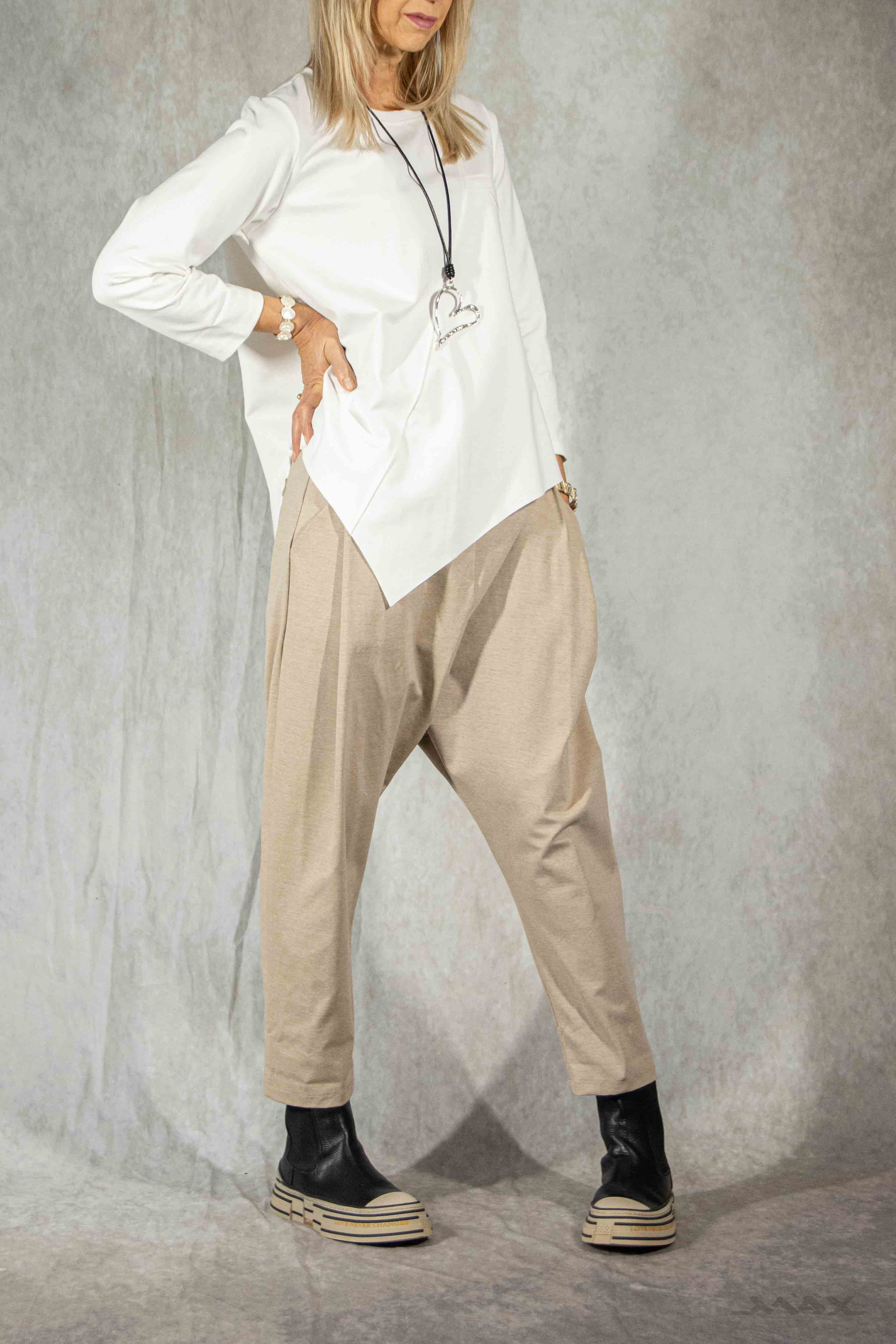 Wijde broek, gemêleerd beige - one size (36-42)