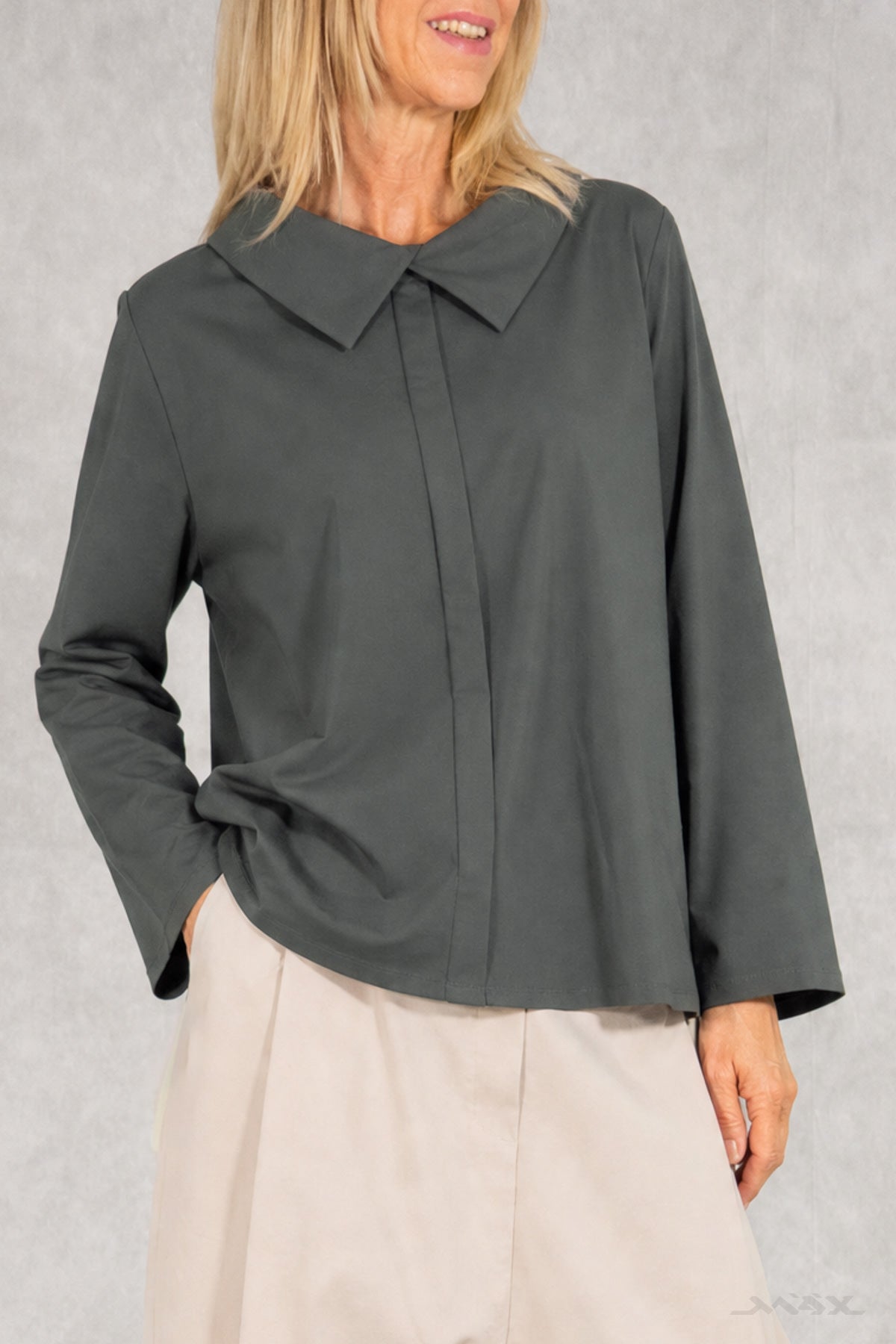 leichte Langarm-Hemdbluse mit Doppelkragen Gr. Onesize (36–42)
