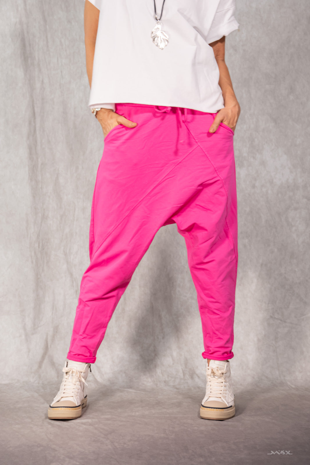 Pantalon harem en coton pink, taille unique (38-42)