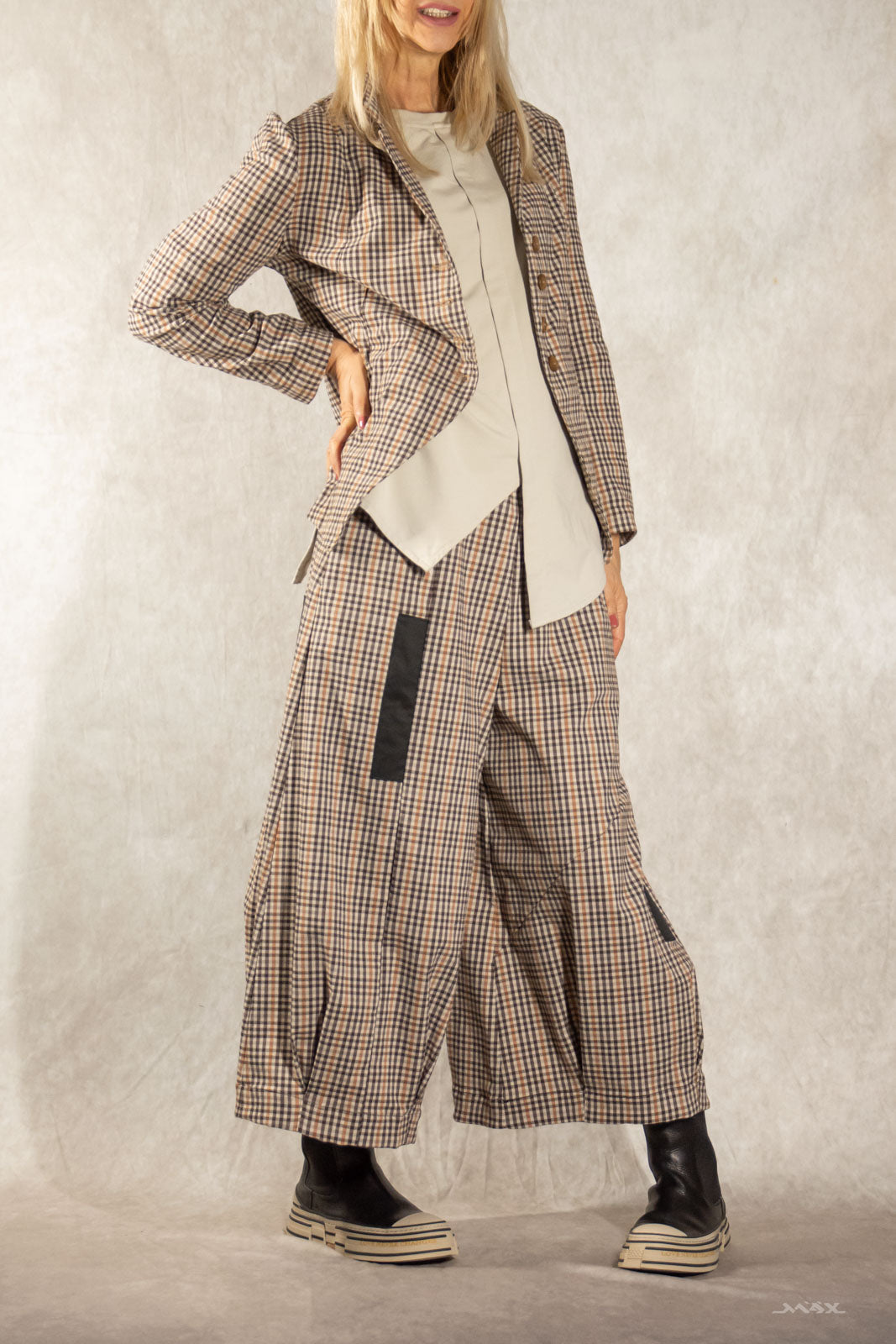 Culottehose beige-braun kariert Gr. Onesize (38-42)