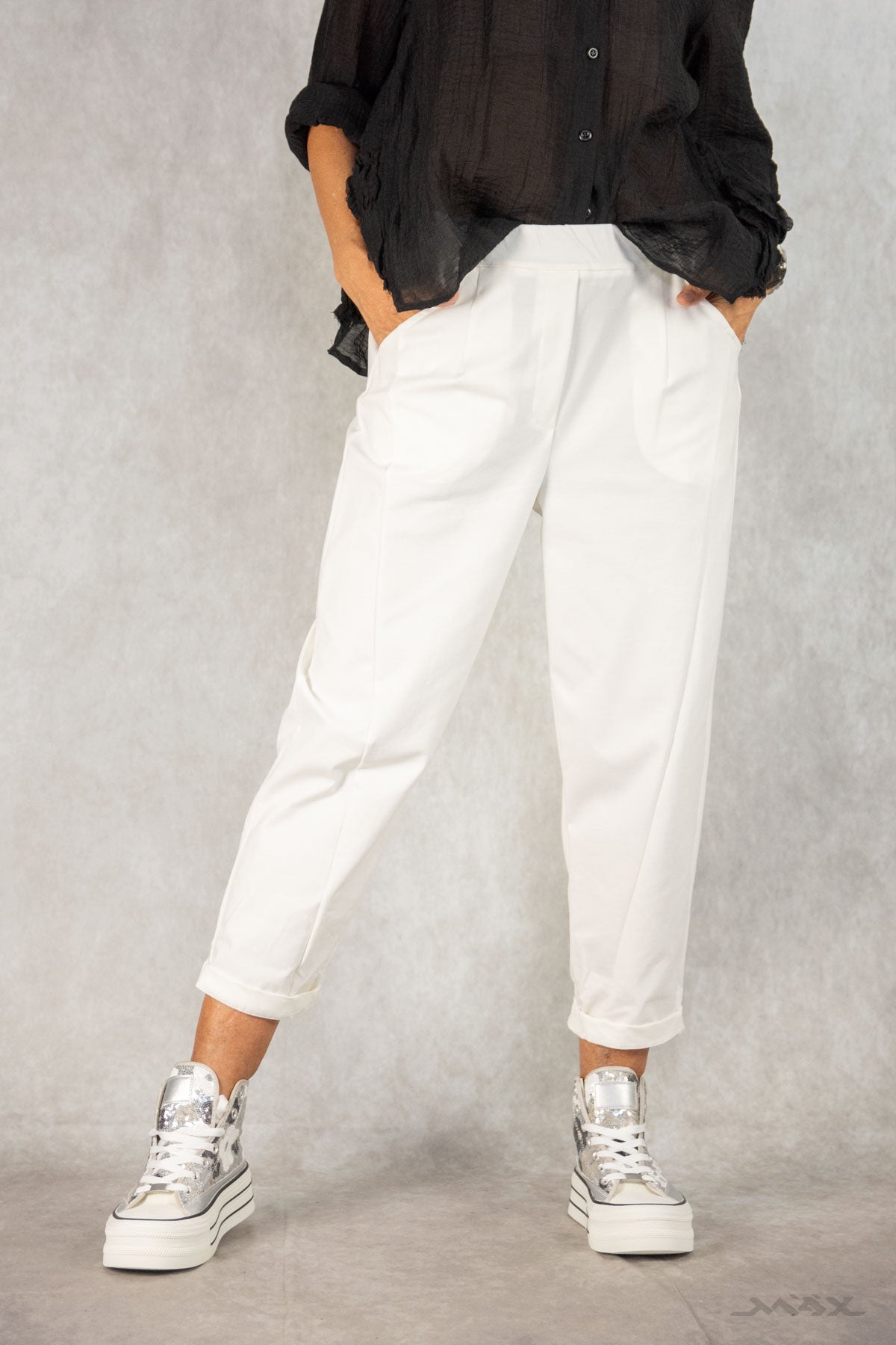 Witte broek met decoratieve naadmaat één maat (38-42)