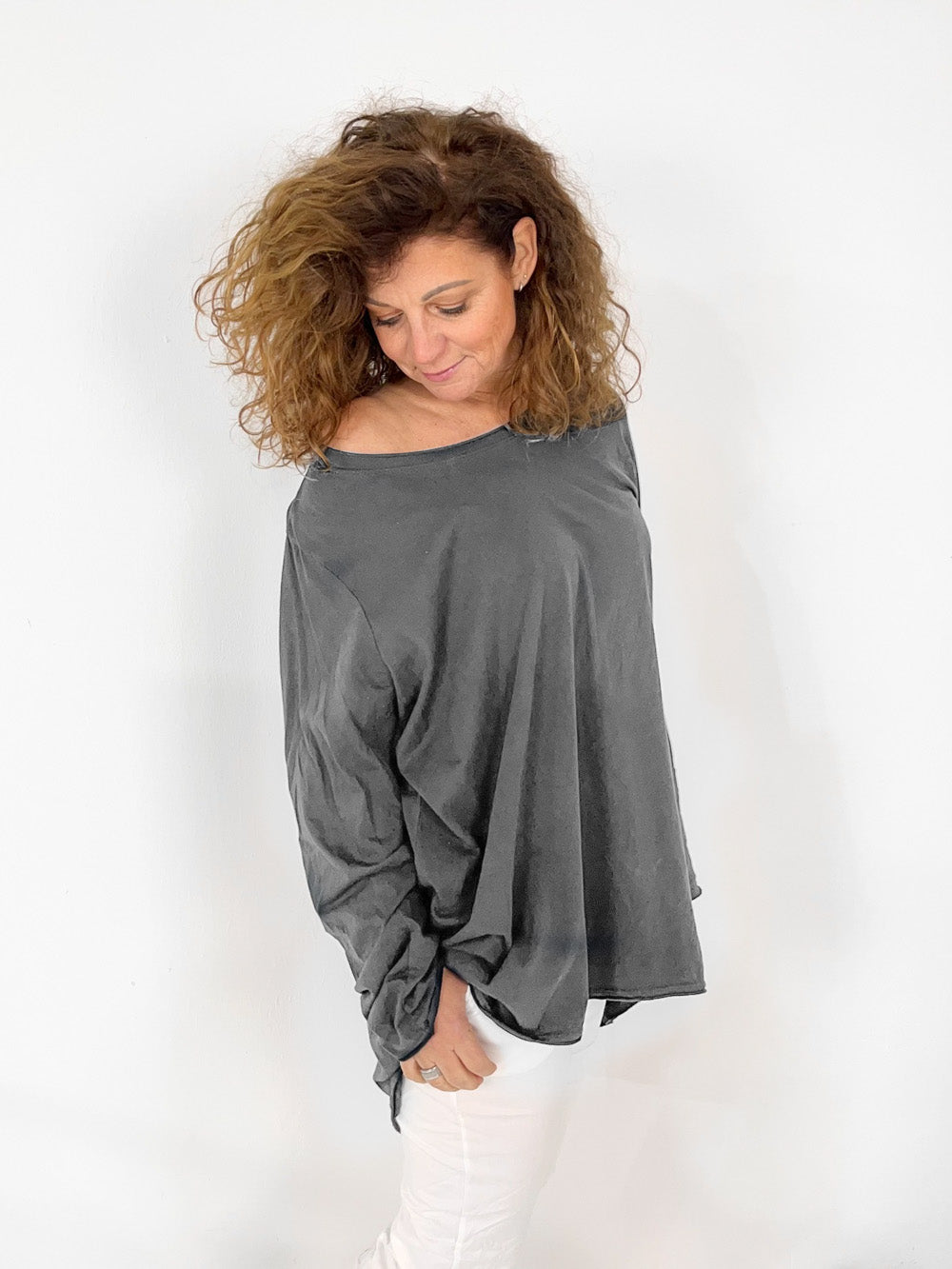 Oversized Vokuhila Shirt anthrazit aus Baumwolle