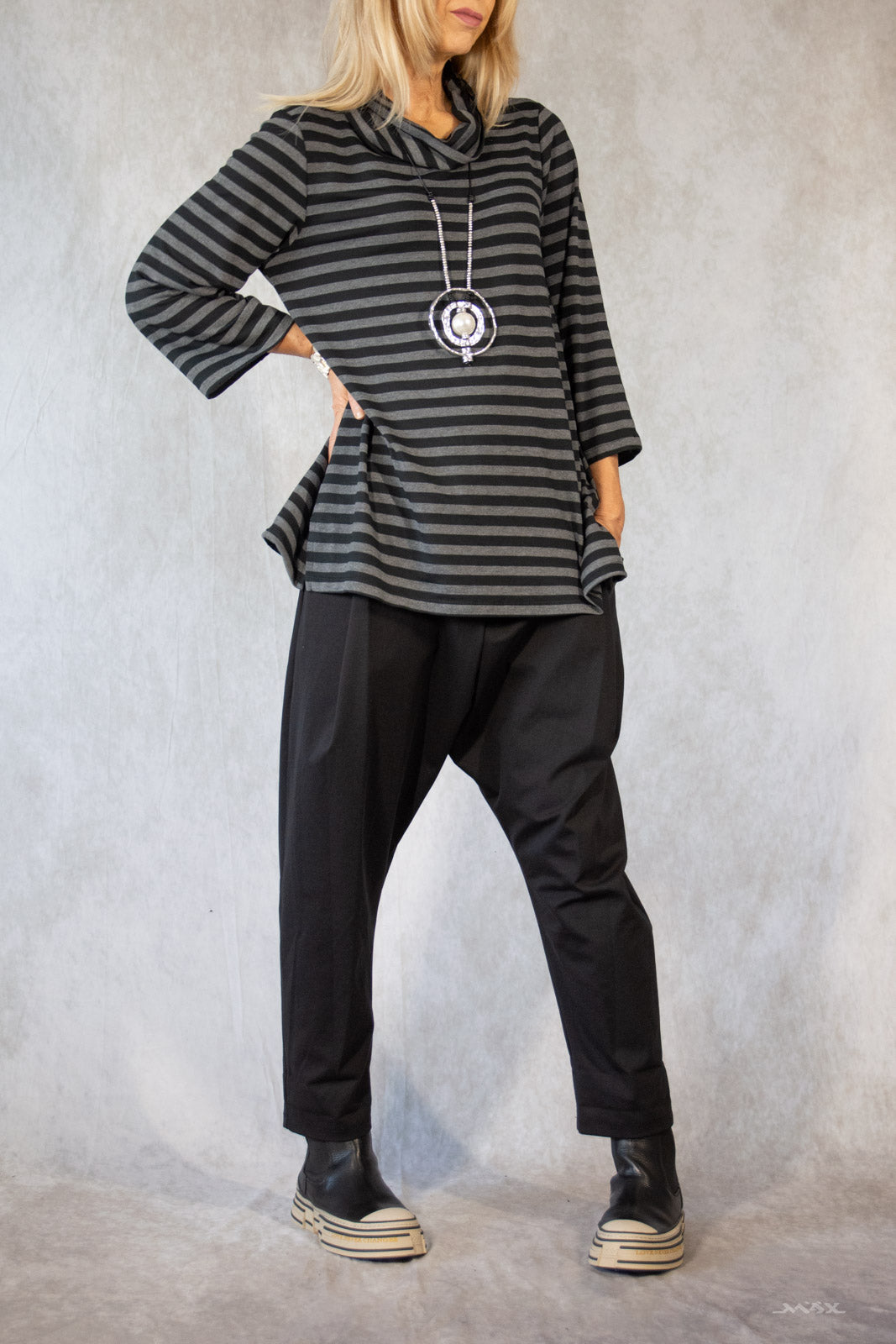 Langarmshirt gestreift mit Schalkragen Gr. Onesize (38-44)