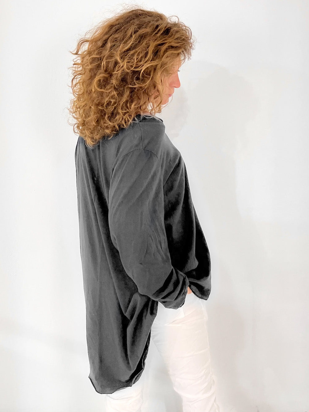 Oversized Vokuhila Shirt anthrazit aus Baumwolle