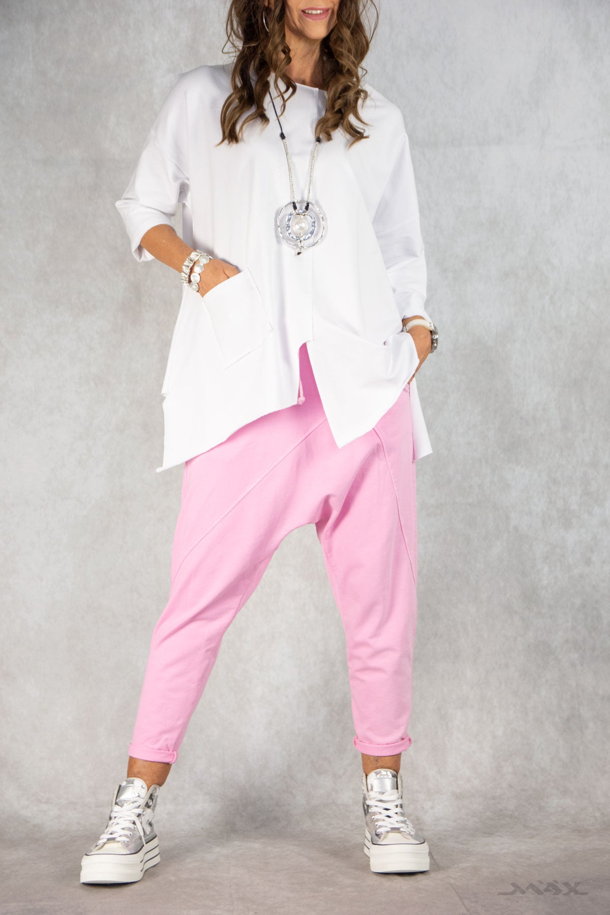 pantalon harem en coton rose, taille unique (38-42)