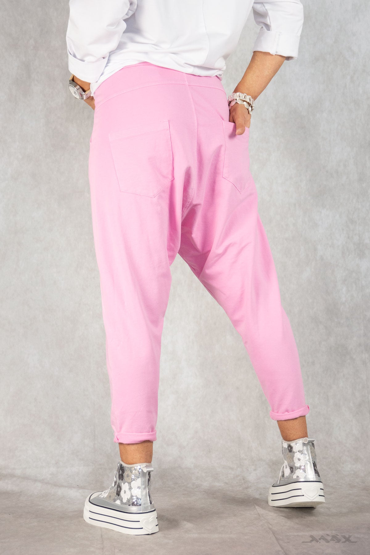 pantalon harem en coton rose, taille unique (38-42)