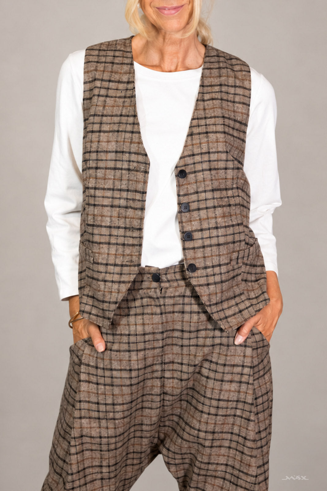 Brown Glencheck Button Waistcoat - One Size (36–40)