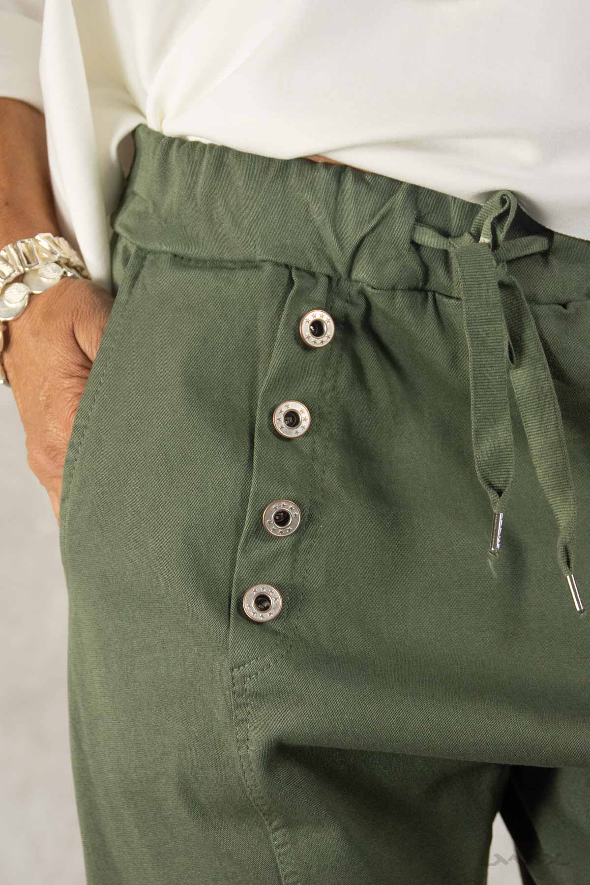 Haremshose khaki aus stretchigem Jeans-Stoff Gr. onesize(passend bei 38-44)