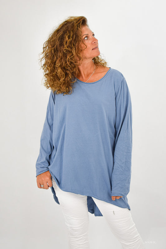 Oversized Vokuhila Shirt jeansblau aus Baumwolle