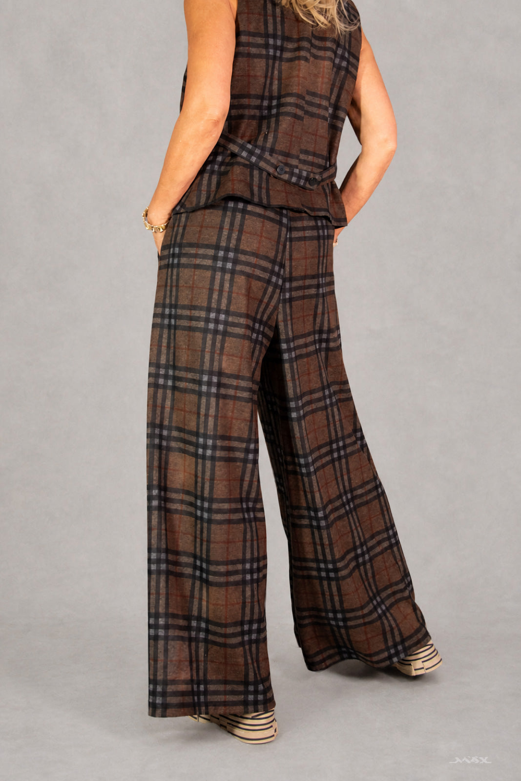 Chocolate Brown Checked Marlène Trousers, One Size (38–44)