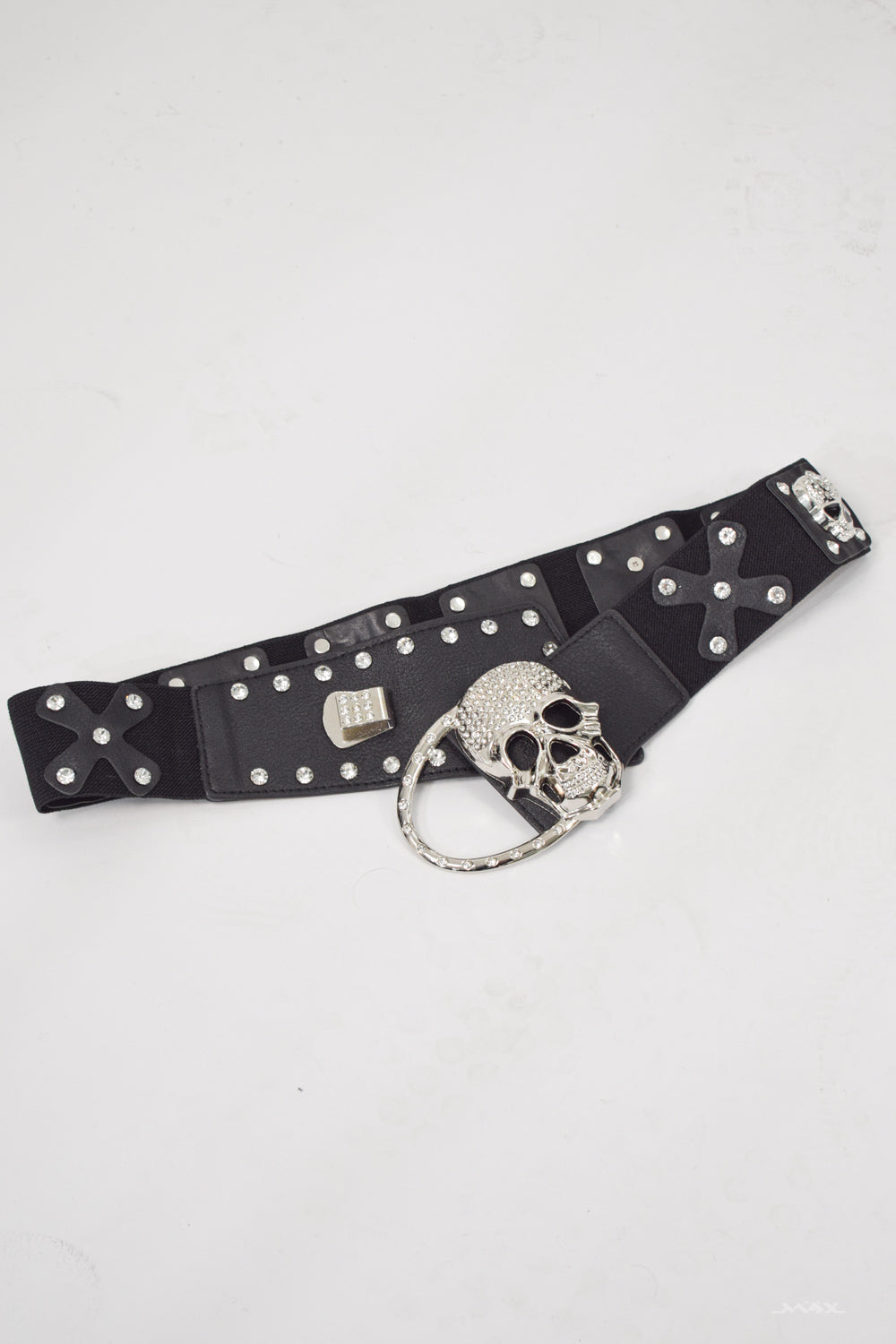 Stretchgürtel schwarz SKULL mit Nieten