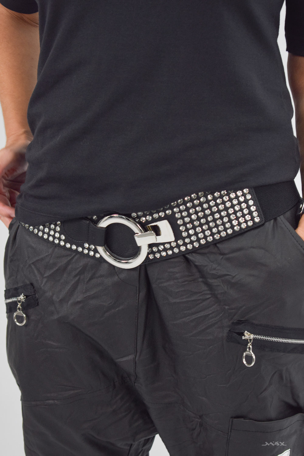 Stretch riem zwart met strass steentjes