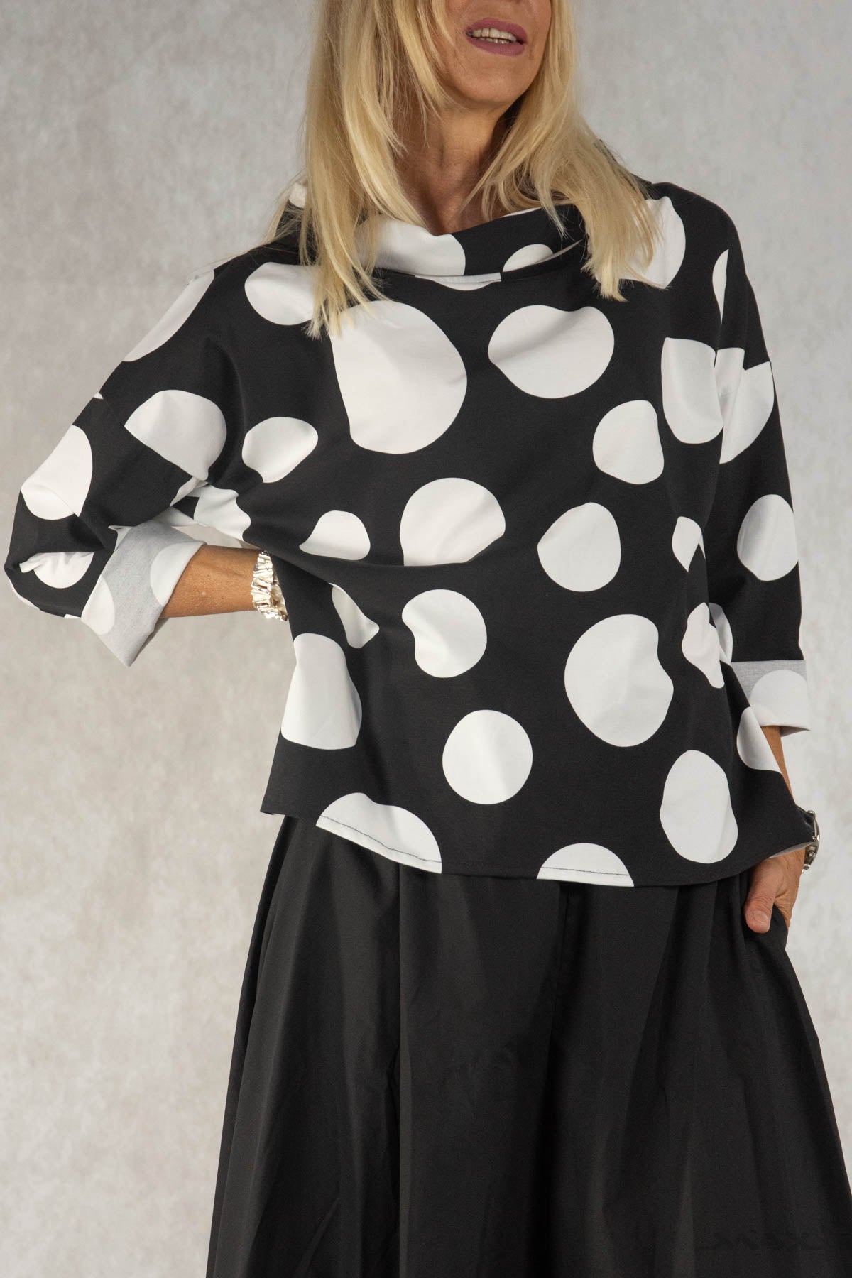 Vokuhila-Shirt gemustert mit Doppelkragen Gr. Onesize (38-44)