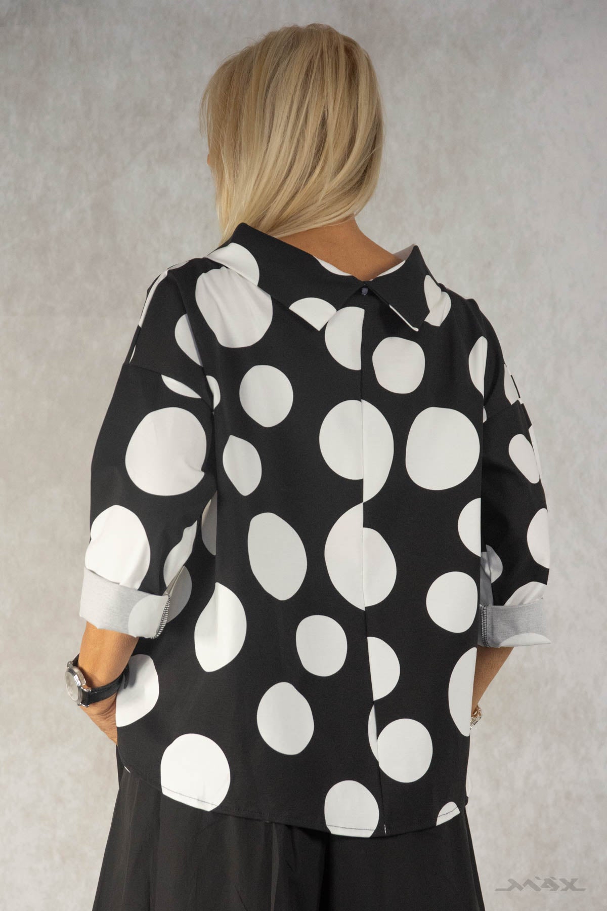 Vokuhila-Shirt gemustert mit Doppelkragen Gr. Onesize (38-44)