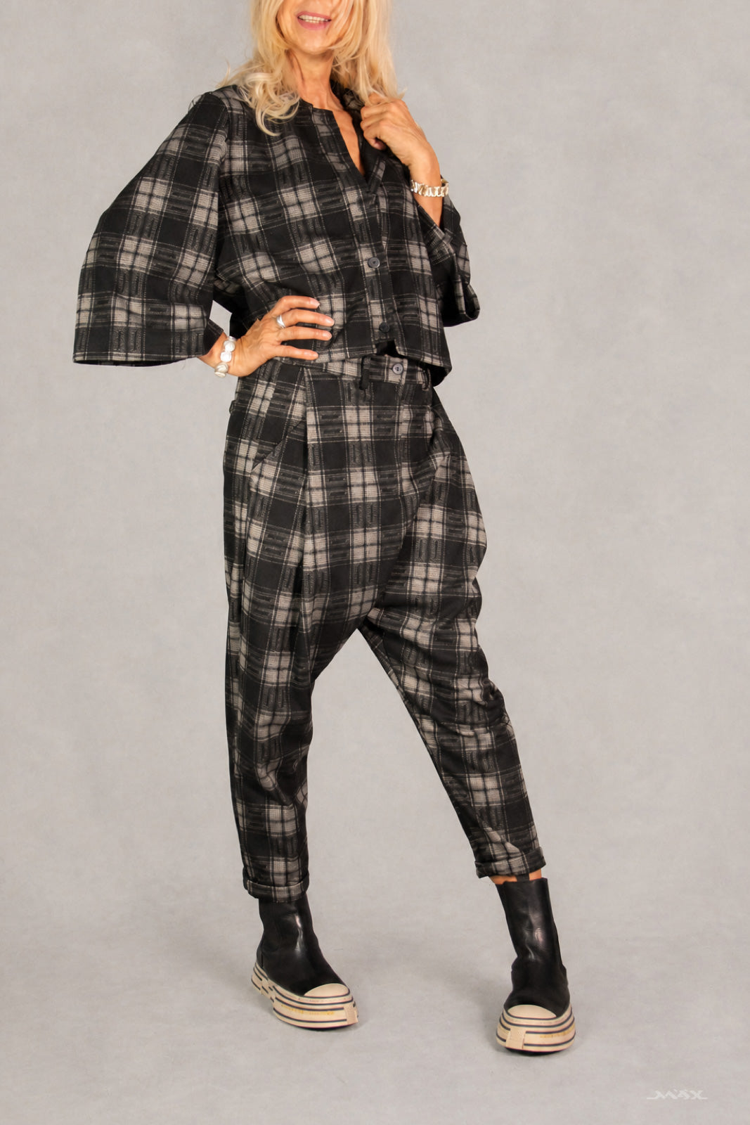 Soft Checked Harem Trousers - One Size (38–42)