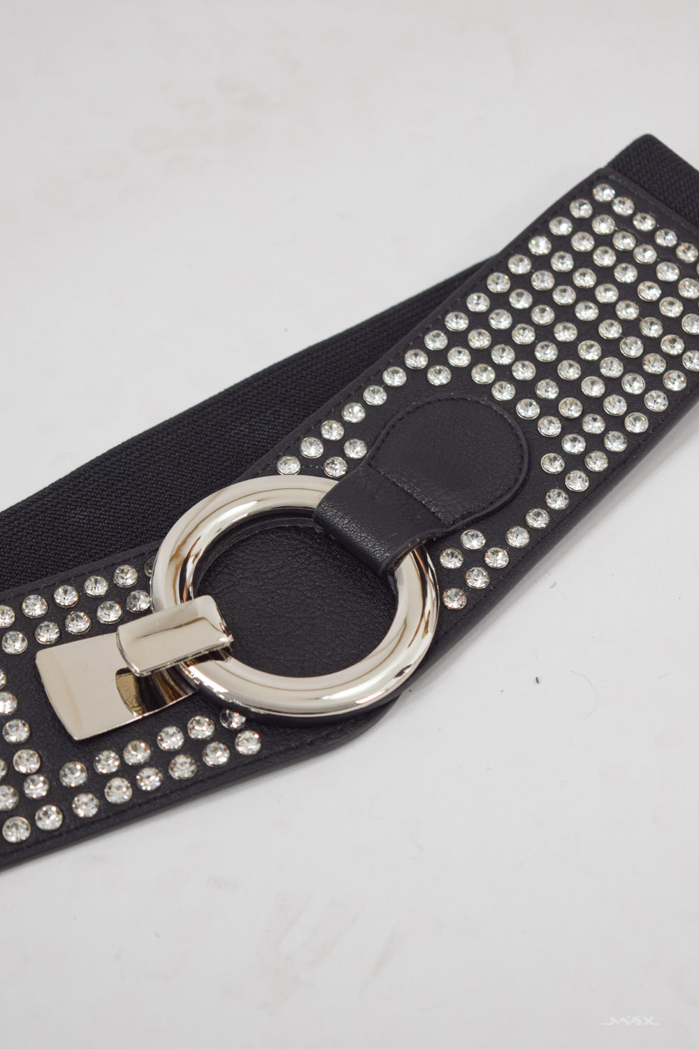 Stretch riem zwart met strass steentjes