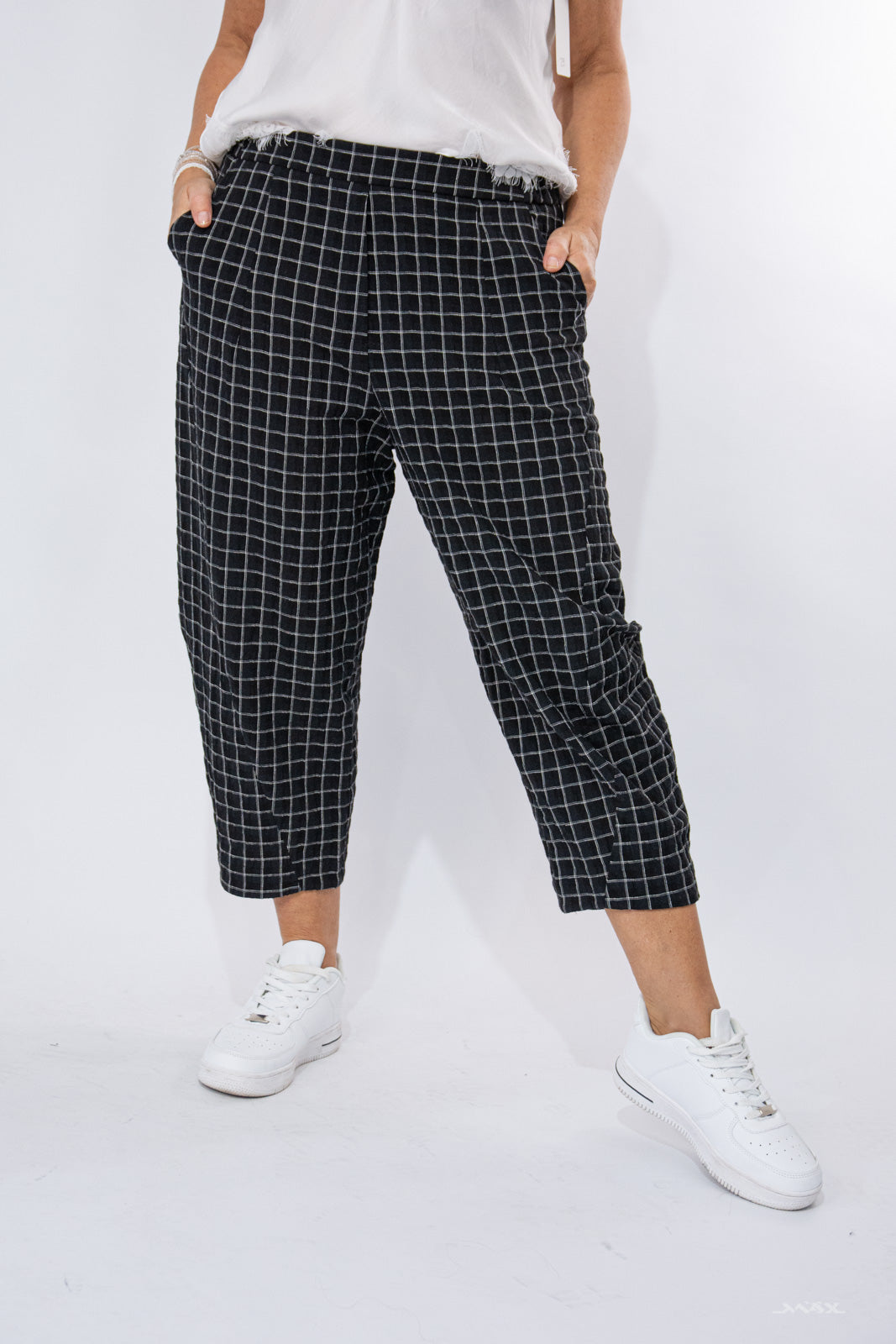 carrot fit broek zwart geruit maat één maat (36-42)