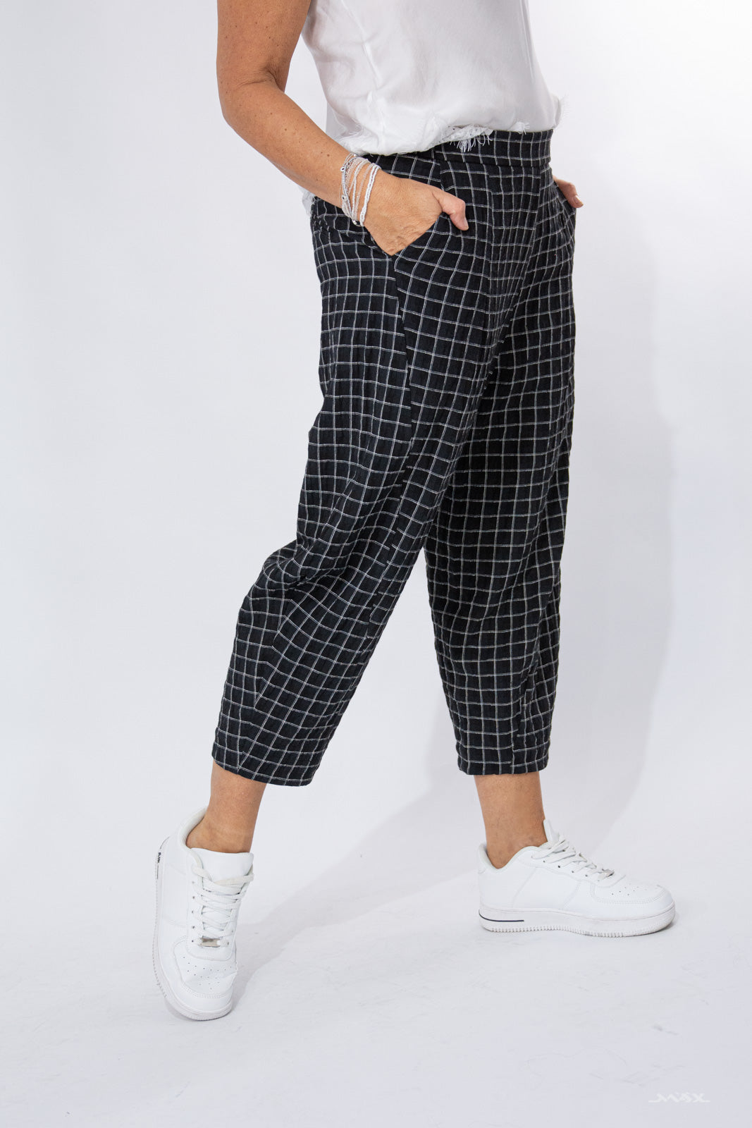 carrot fit broek zwart geruit maat één maat (36-42)