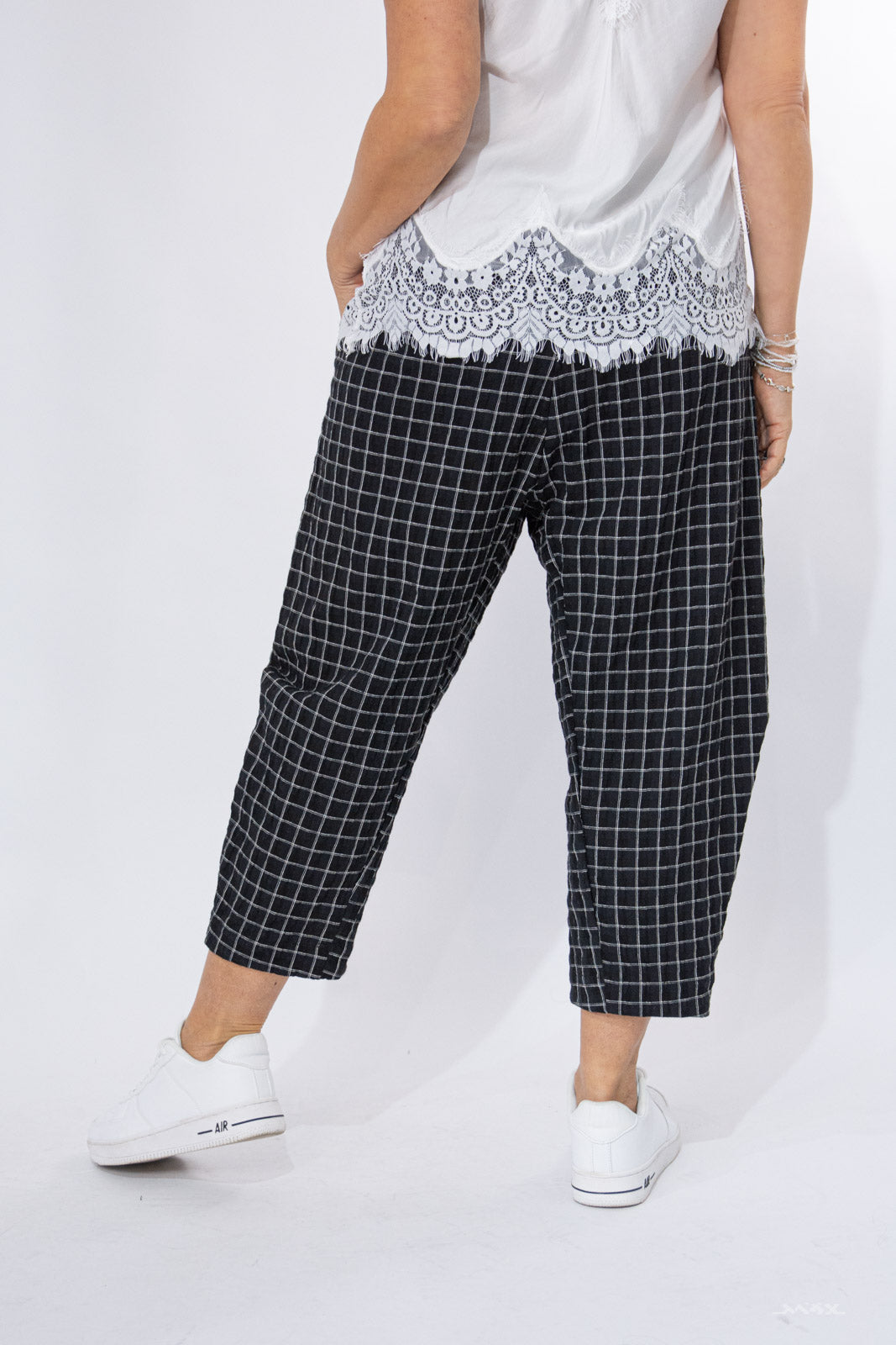 carrot fit broek zwart geruit maat één maat (36-42)