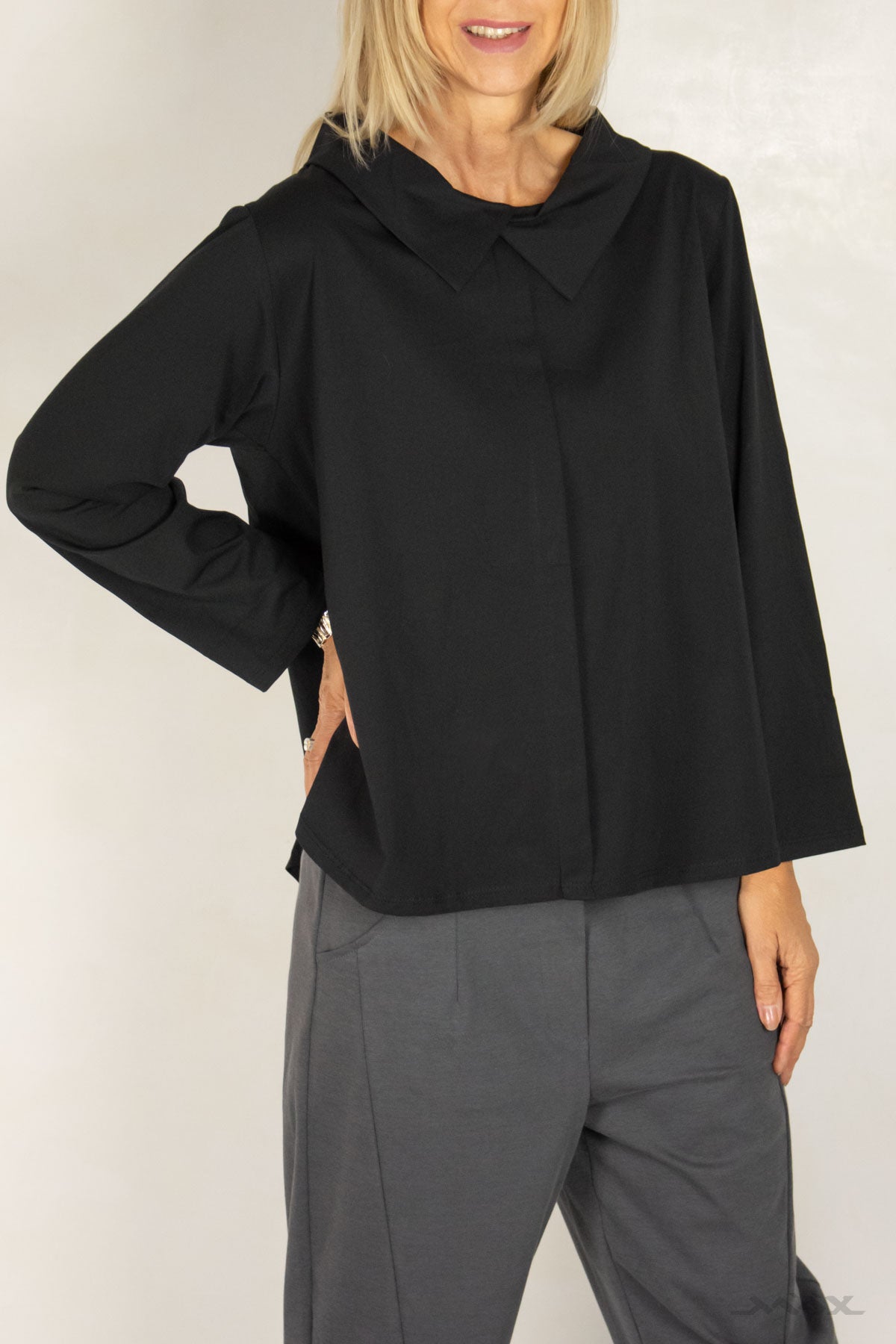 leichte Langarm-Hemdbluse mit Doppelkragen Gr. Onesize (36–42)