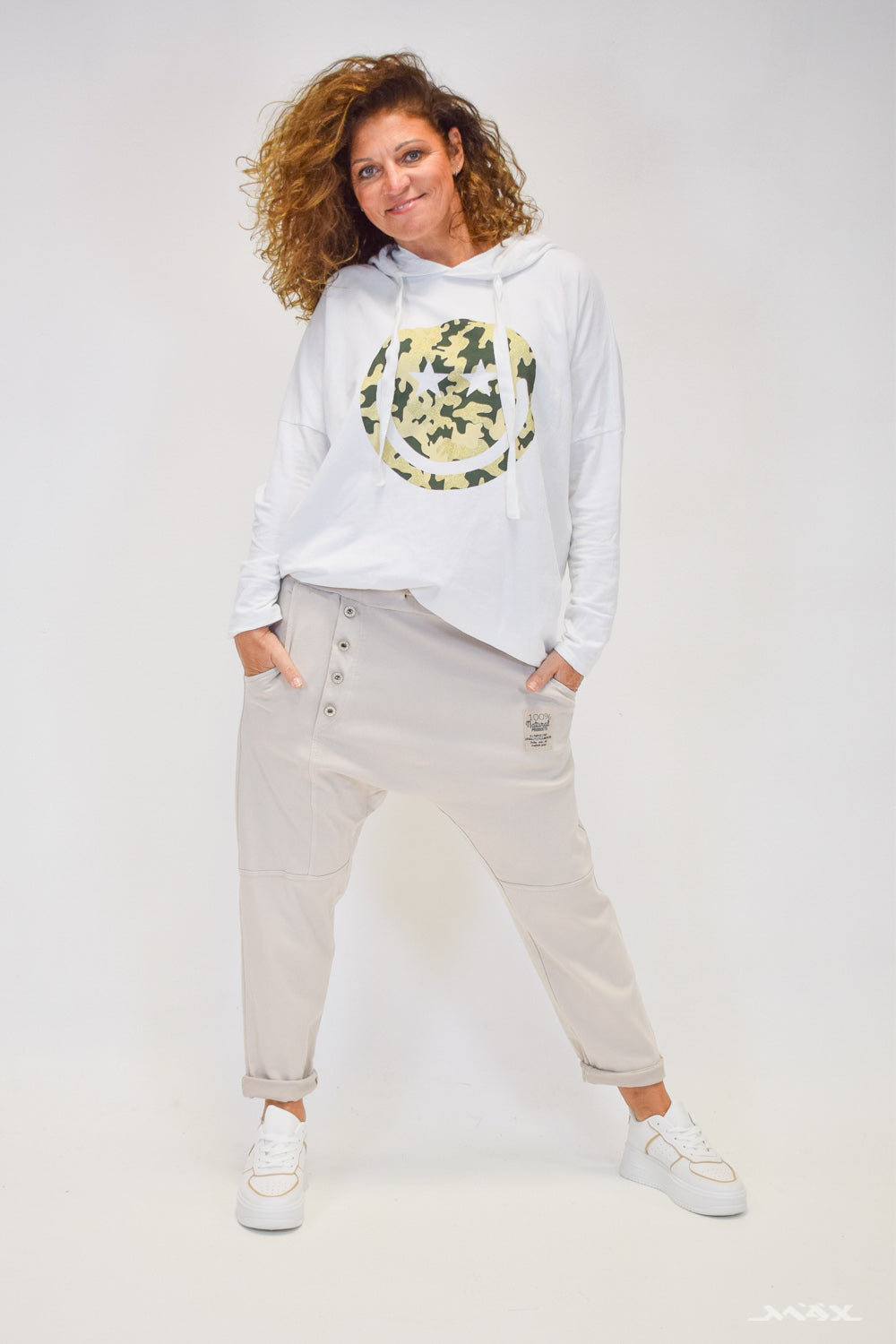 Haremshose beige aus stretchigem Jeans-Stoff