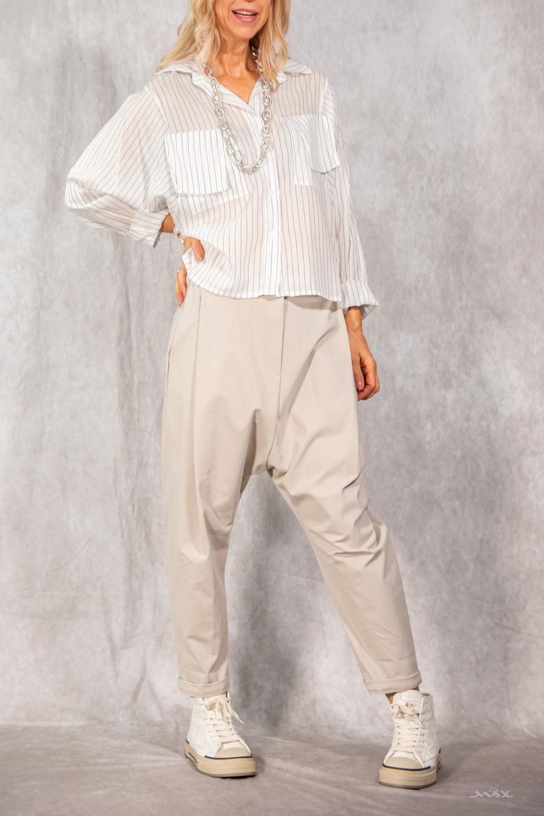 Blouse rayée avec poches poitrine offwhite - taille unique(38-44)