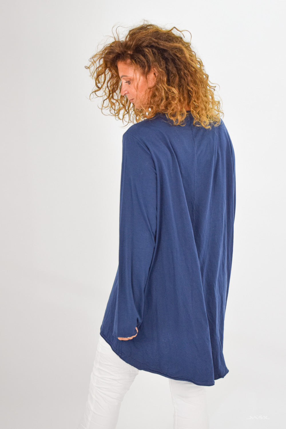 Oversized Vokuhila Shirt dunkelblau aus Baumwolle