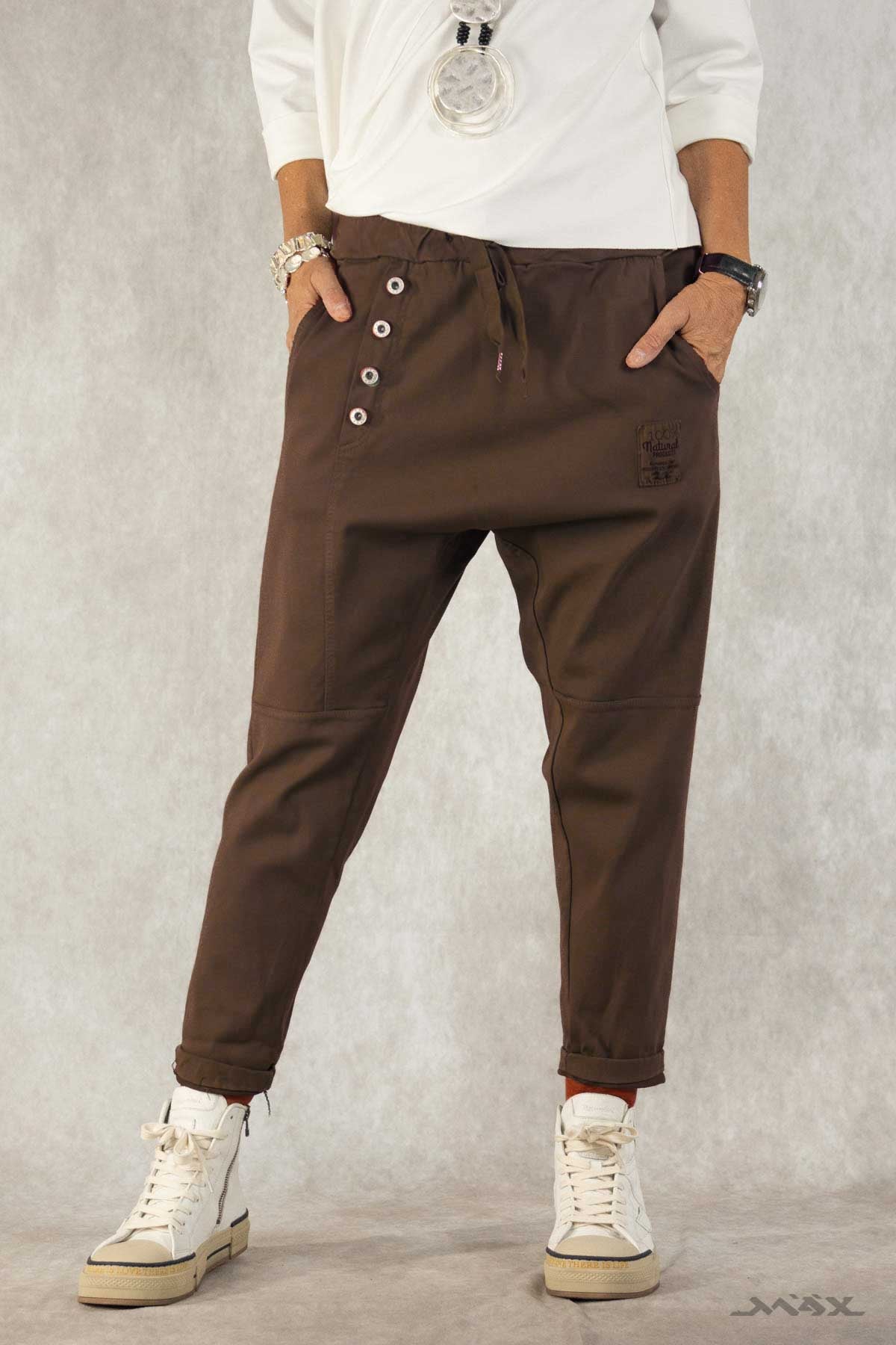 Haremshose dunkelbraun aus stretchigem Jeans-Stoff Gr. onesize(passend bei 38-44)