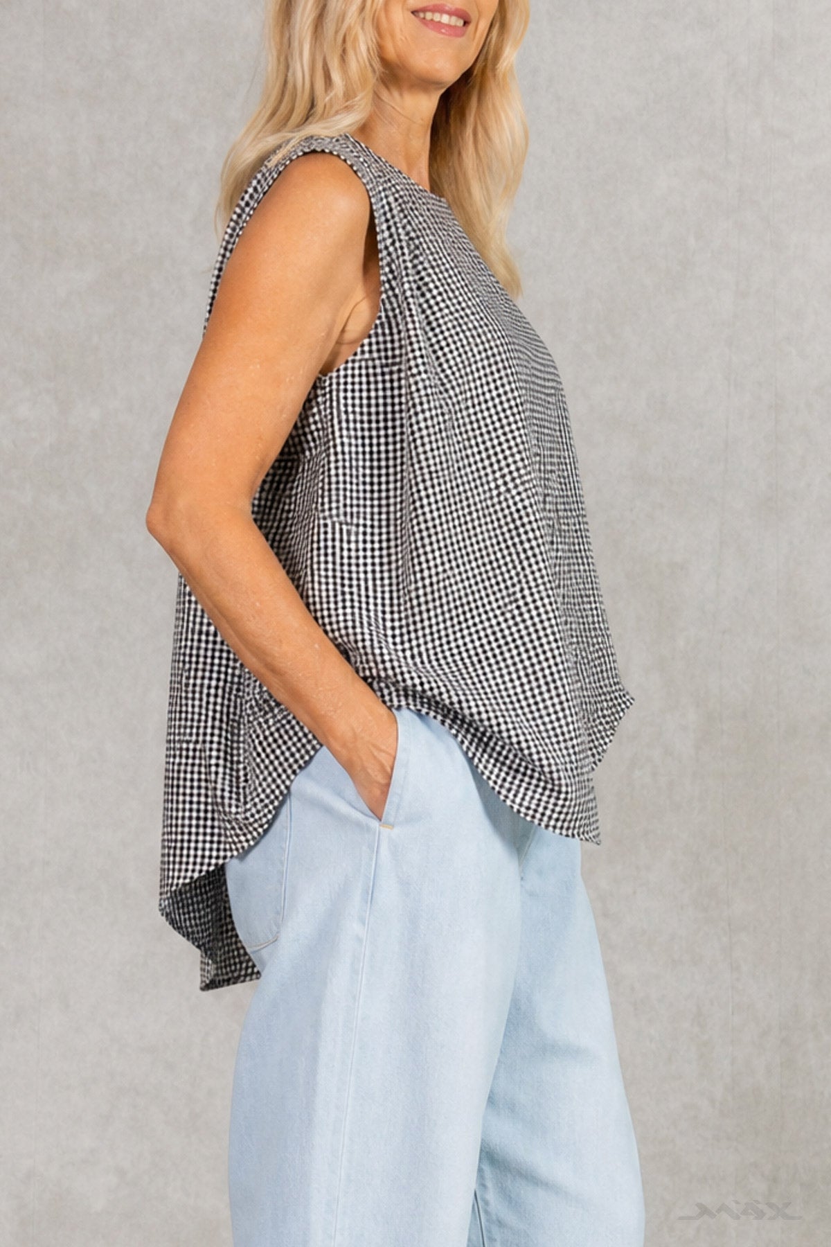 Asymmetrisches Baumwoll-Top kariert Gr. onesize (36-40)
