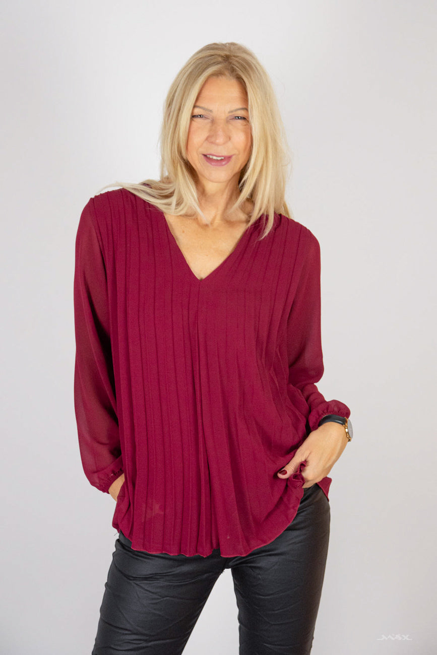 Plissee Bluse bordeaux