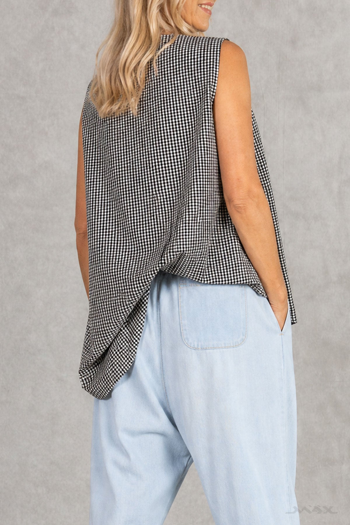 Asymmetrisches Baumwoll-Top kariert Gr. onesize (36-40)