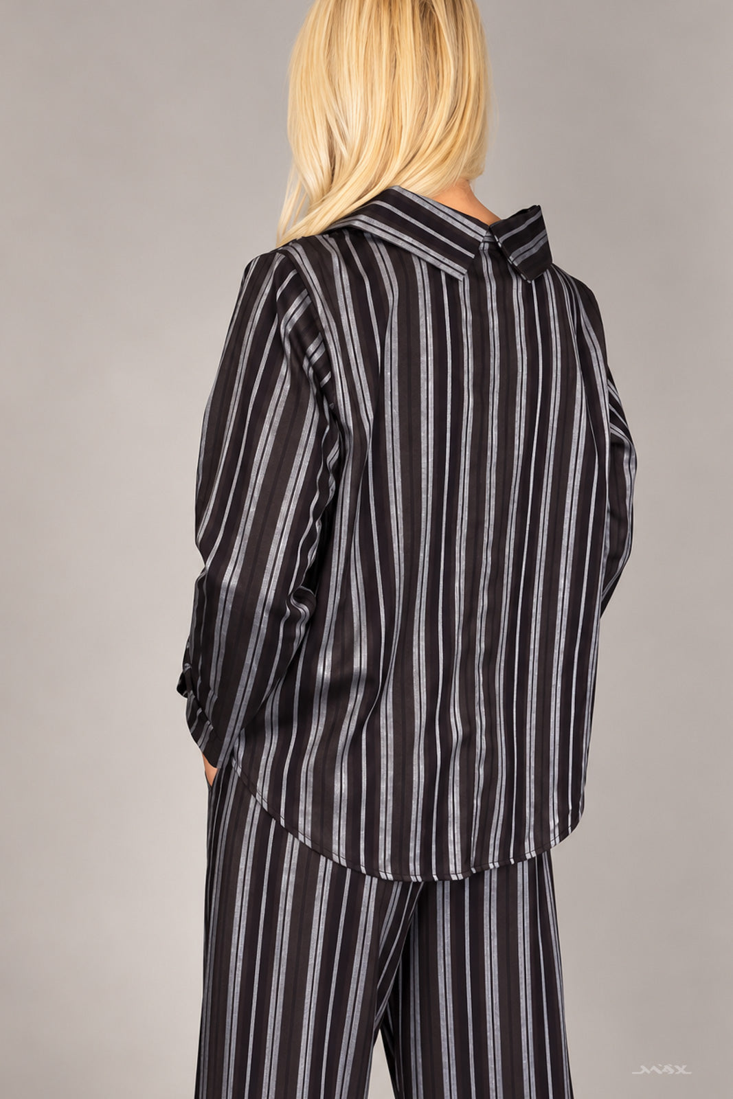 Gestreifte Bluse mit Doppelkragen Gr. Onesize (38-42)