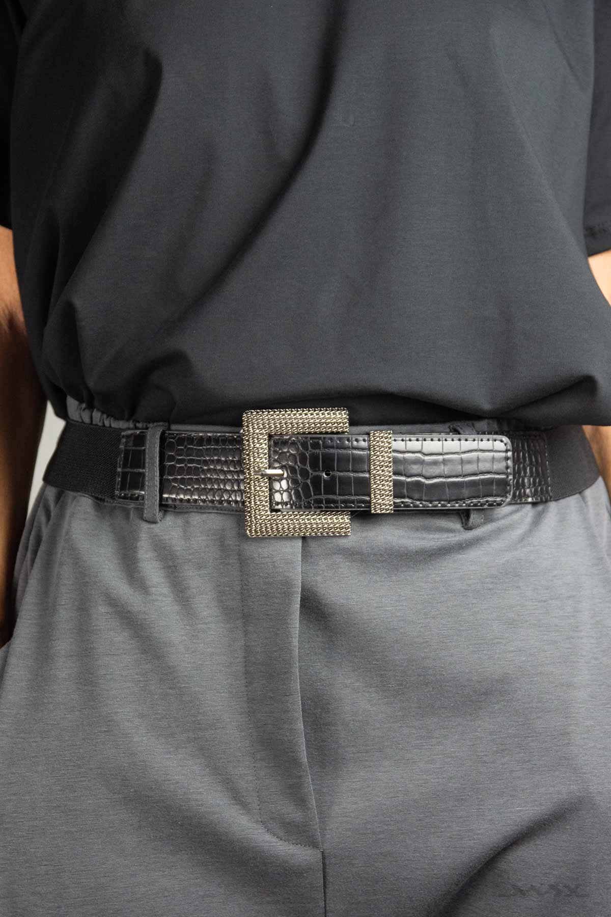 Gürtel schwarz in Croco-Optik