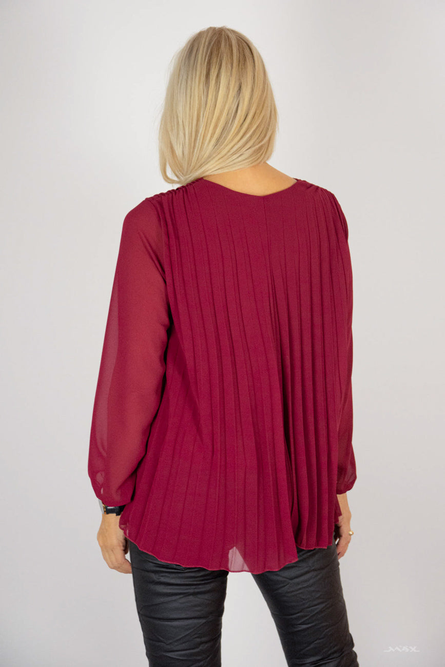 Plissee Bluse bordeaux