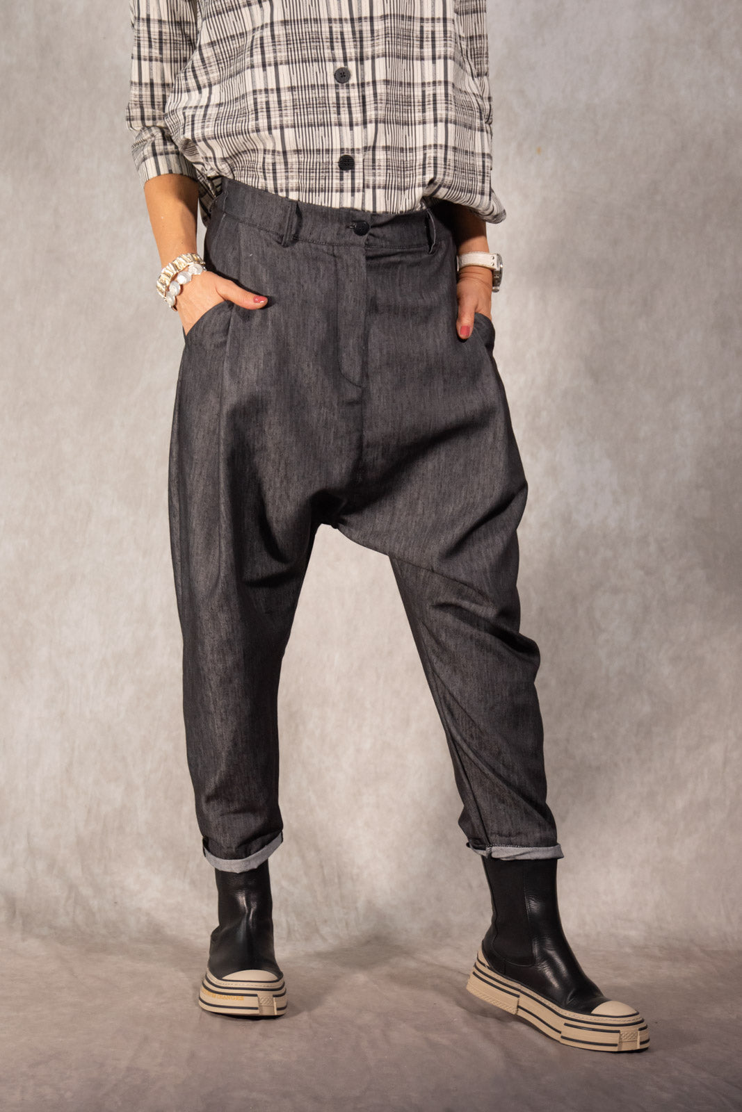 Leinen-Baggyhose anthrazit Gr. Onesize (36-42)